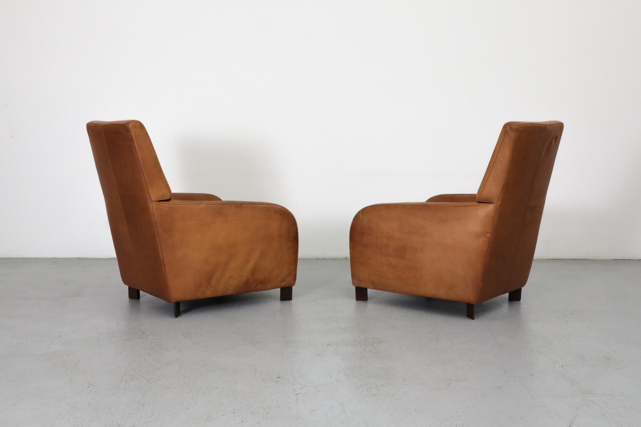 Mid-Century Modern Pair of Hans Hopfer 'Why Not' Cognac Leather Lounge Chairs for Molinari