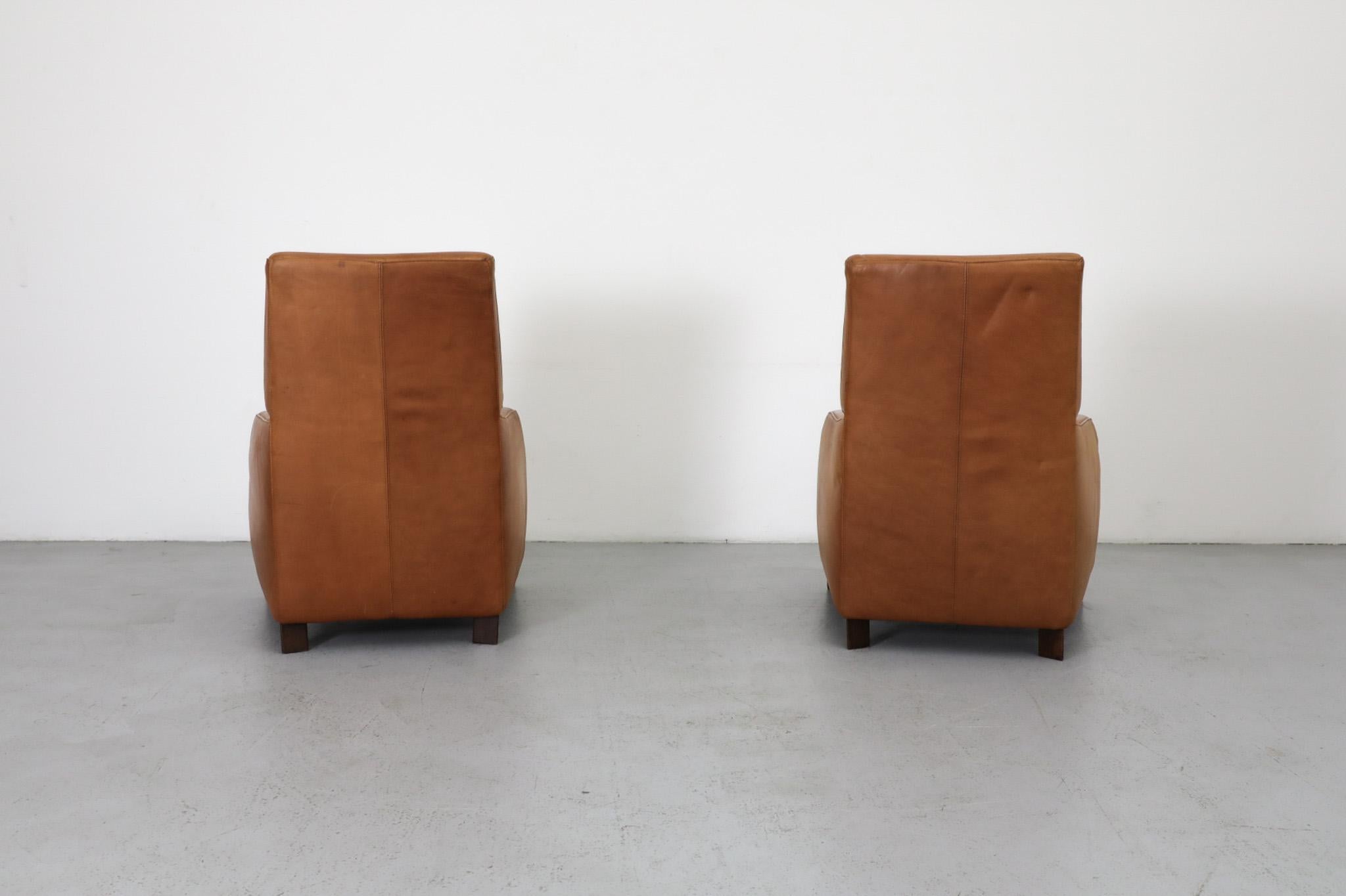 Italian Pair of Hans Hopfer 'Why Not' Cognac Leather Lounge Chairs for Molinari
