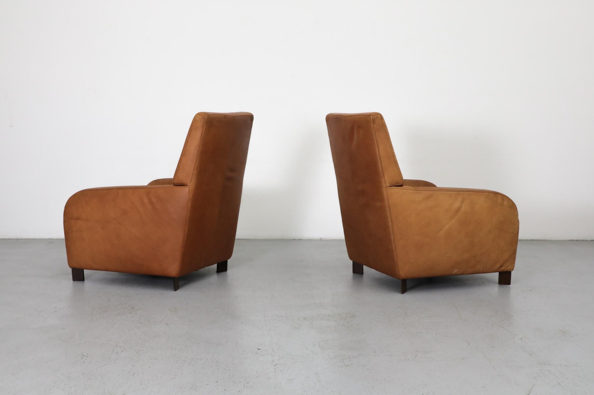 Pair of Hans Hopfer 'Why Not' Cognac Leather Lounge Chairs for Molinari In Good Condition In Los Angeles, CA