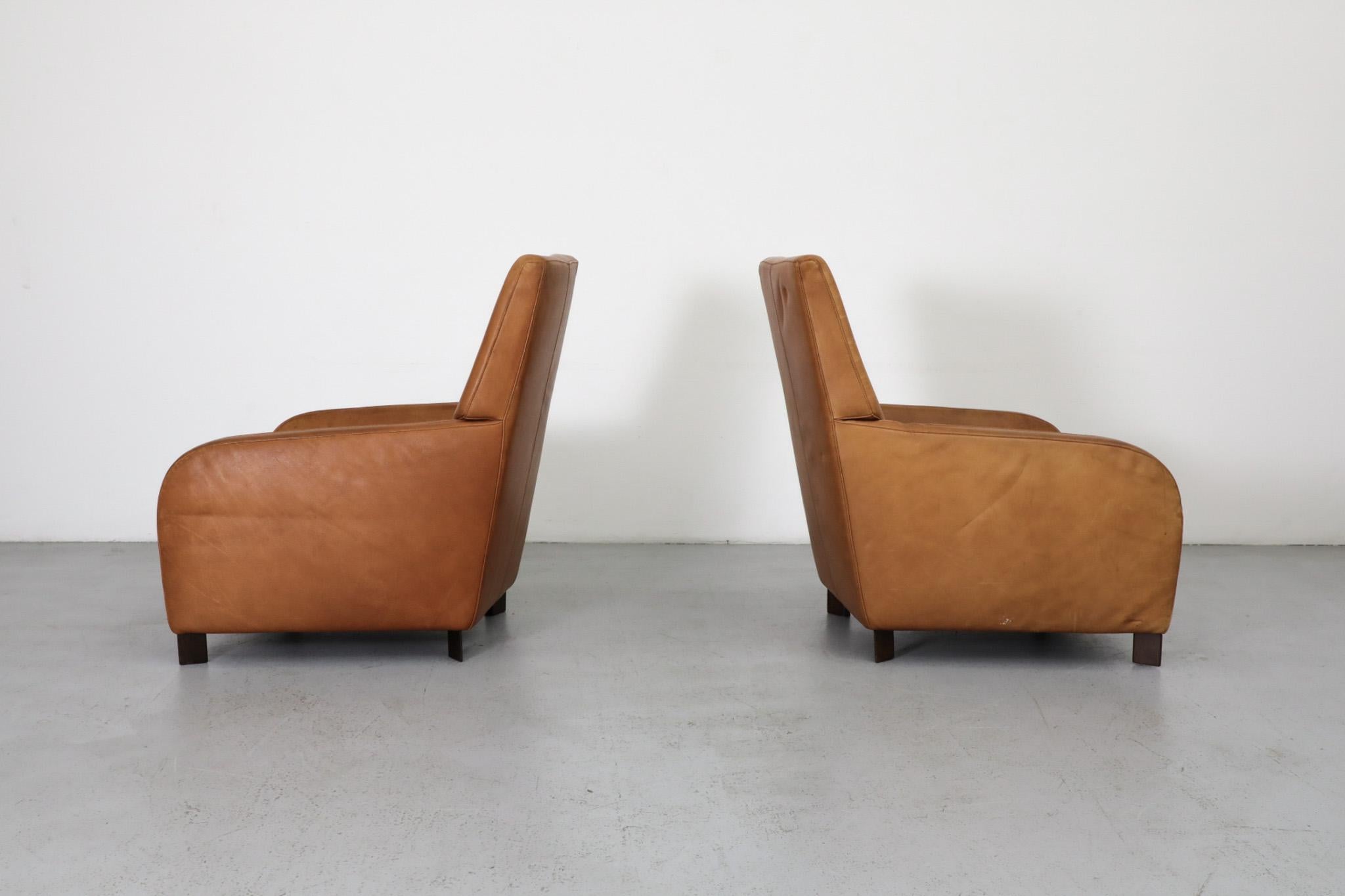 20th Century Pair of Hans Hopfer 'Why Not' Cognac Leather Lounge Chairs for Molinari