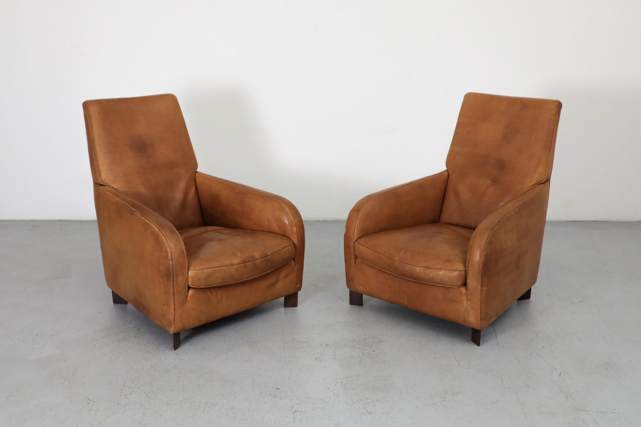 Pair of Hans Hopfer 'Why Not' Cognac Leather Lounge Chairs for Molinari 1