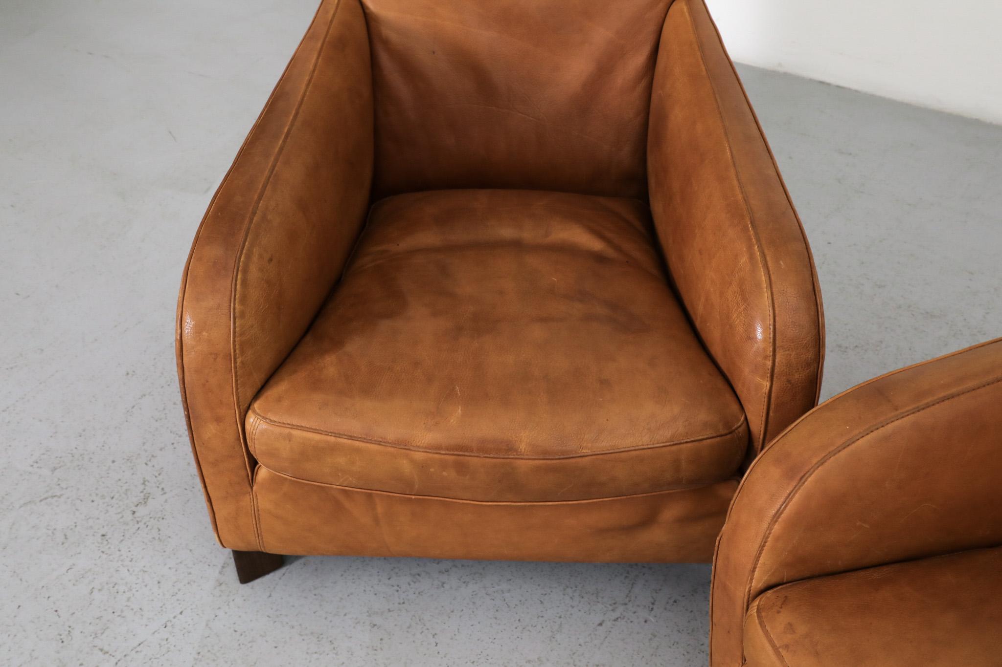 Pair of Hans Hopfer 'Why Not' Cognac Leather Lounge Chairs for Molinari 3