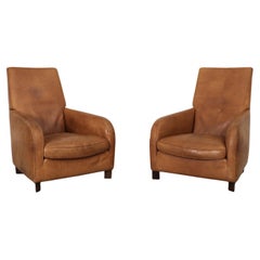 Pair of Hans Hopfer 'Why Not' Cognac Leather Lounge Chairs for Molinari