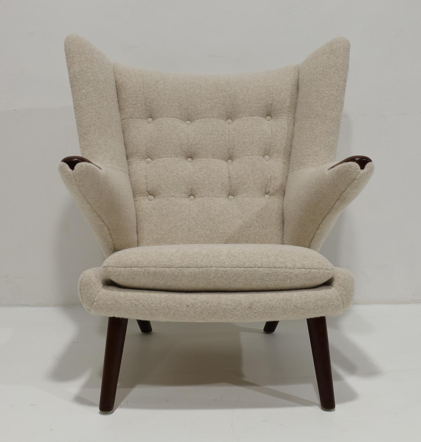 Pair of Hans J. Wegner AP19 Papa Bear Chairs in Holly Hunt Alpaca For Sale 6