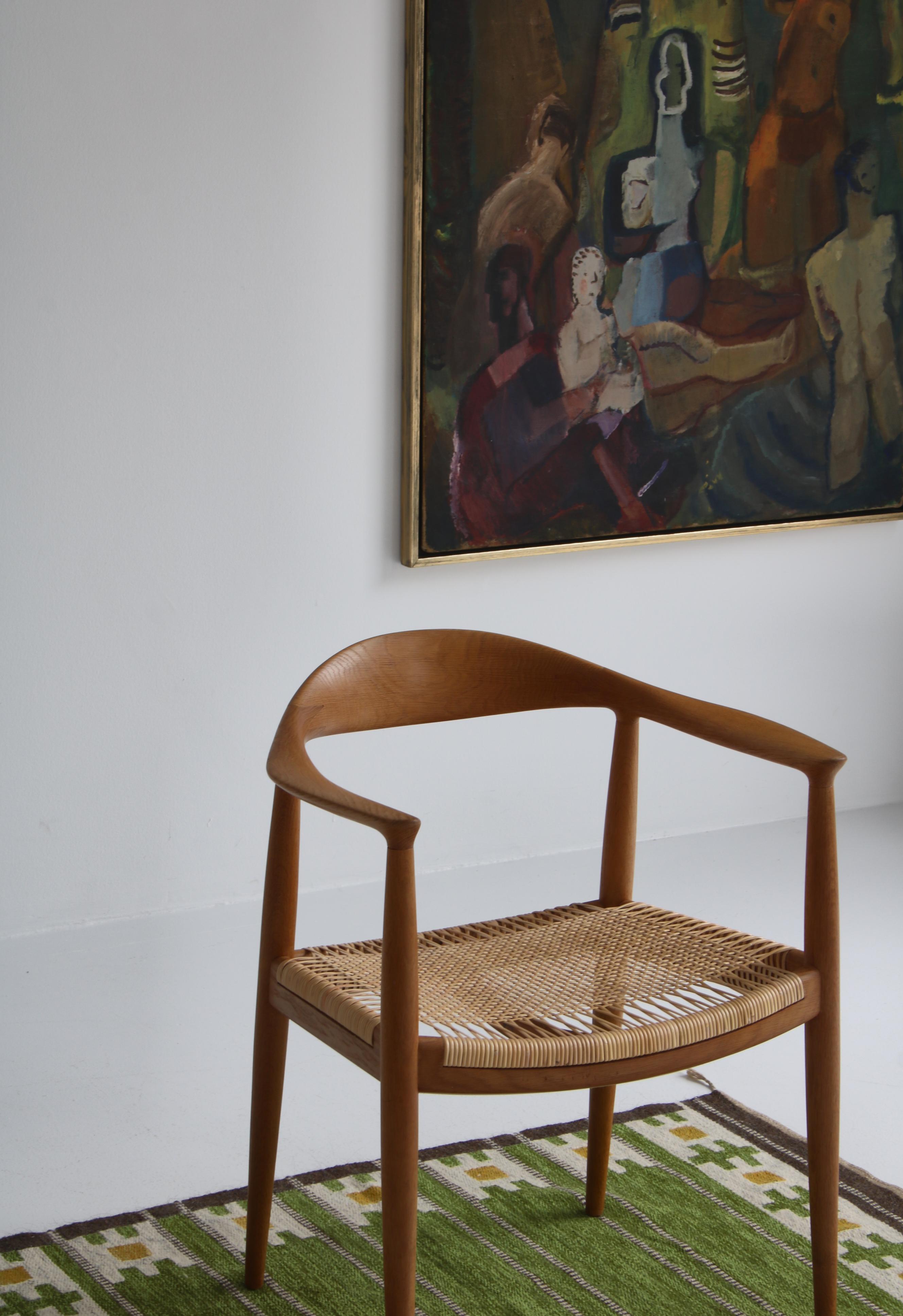 Paire de fauteuils Hans J. Wegner « JH-501 » en chêne et rotin canné, style danois moderne en vente 9