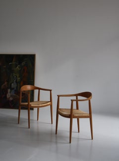 Pair of Hans J. Wegner Armchair "JH-501" in Oak & Rattan Cane, Danish Modern
