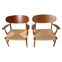 Pair of Hans J. Wegner CH22 Lounge Chairs, Oak, Mid-Century Modern