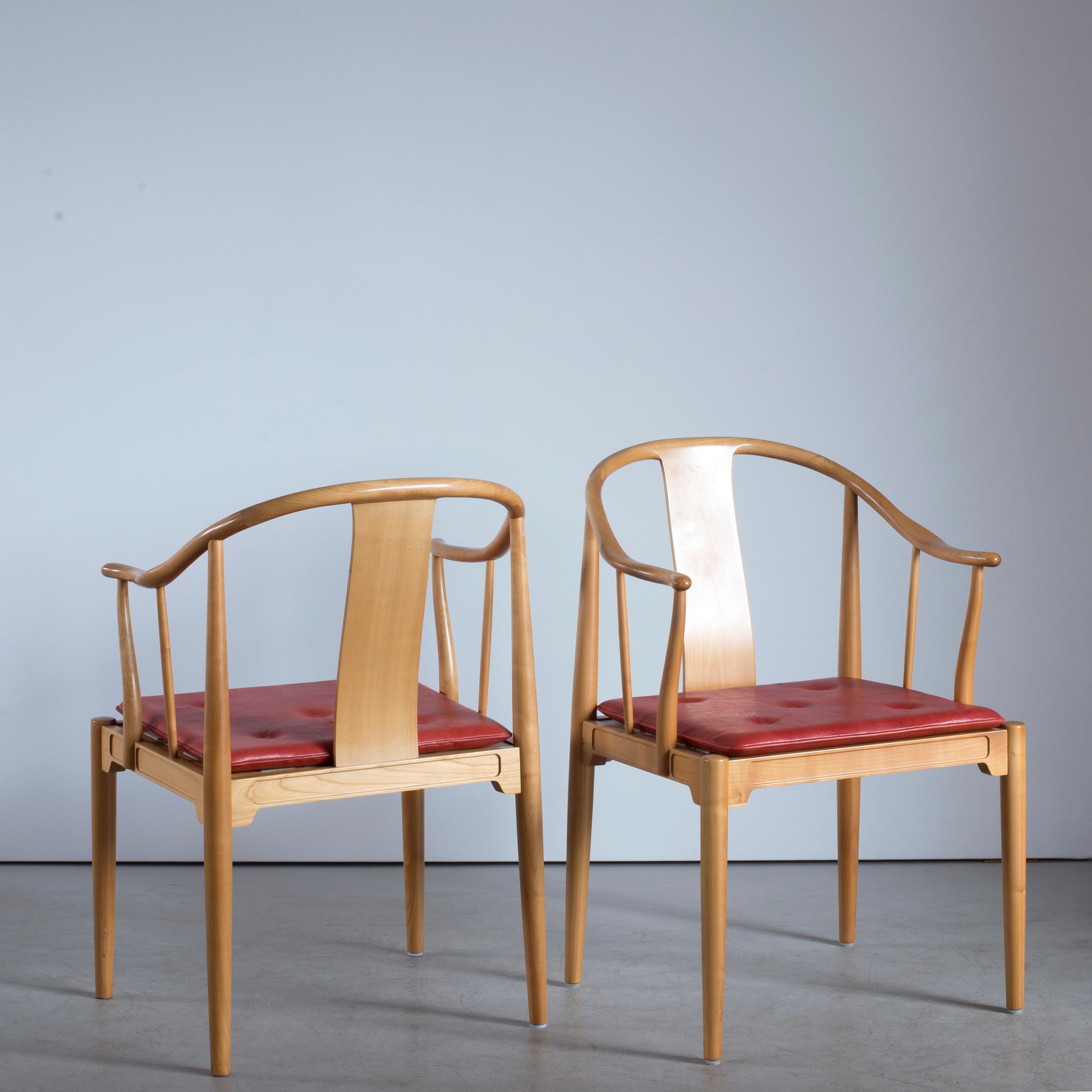 Danish Pair of Hans J. Wegner Chinese Chairs of Cherrywood for Fritz Hansen