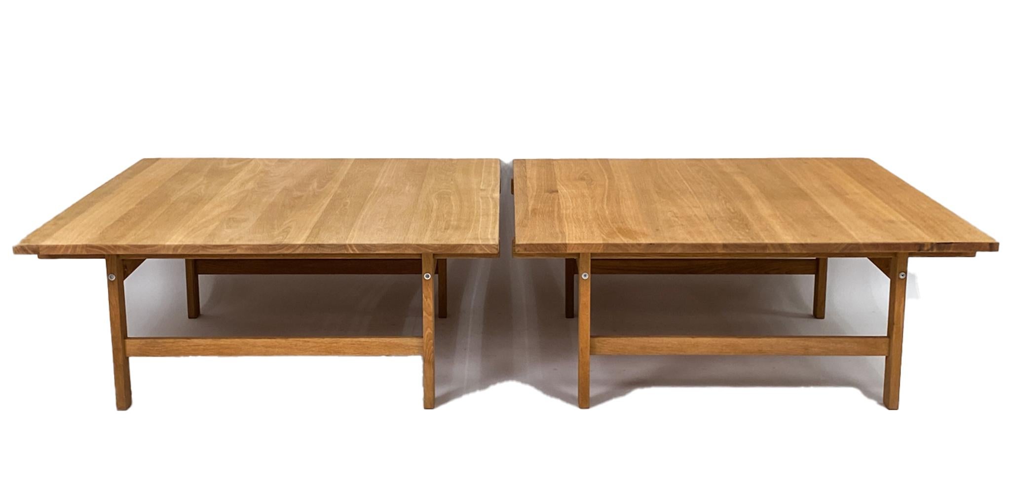 One of the figures at the forefront of Scandinavian modern design, Hans J. Wegner has become a ubiquitous household name for his iconic mid-century furniture. This pair of larger-scale coffee tables is no exception, sporting quality craftsmanship