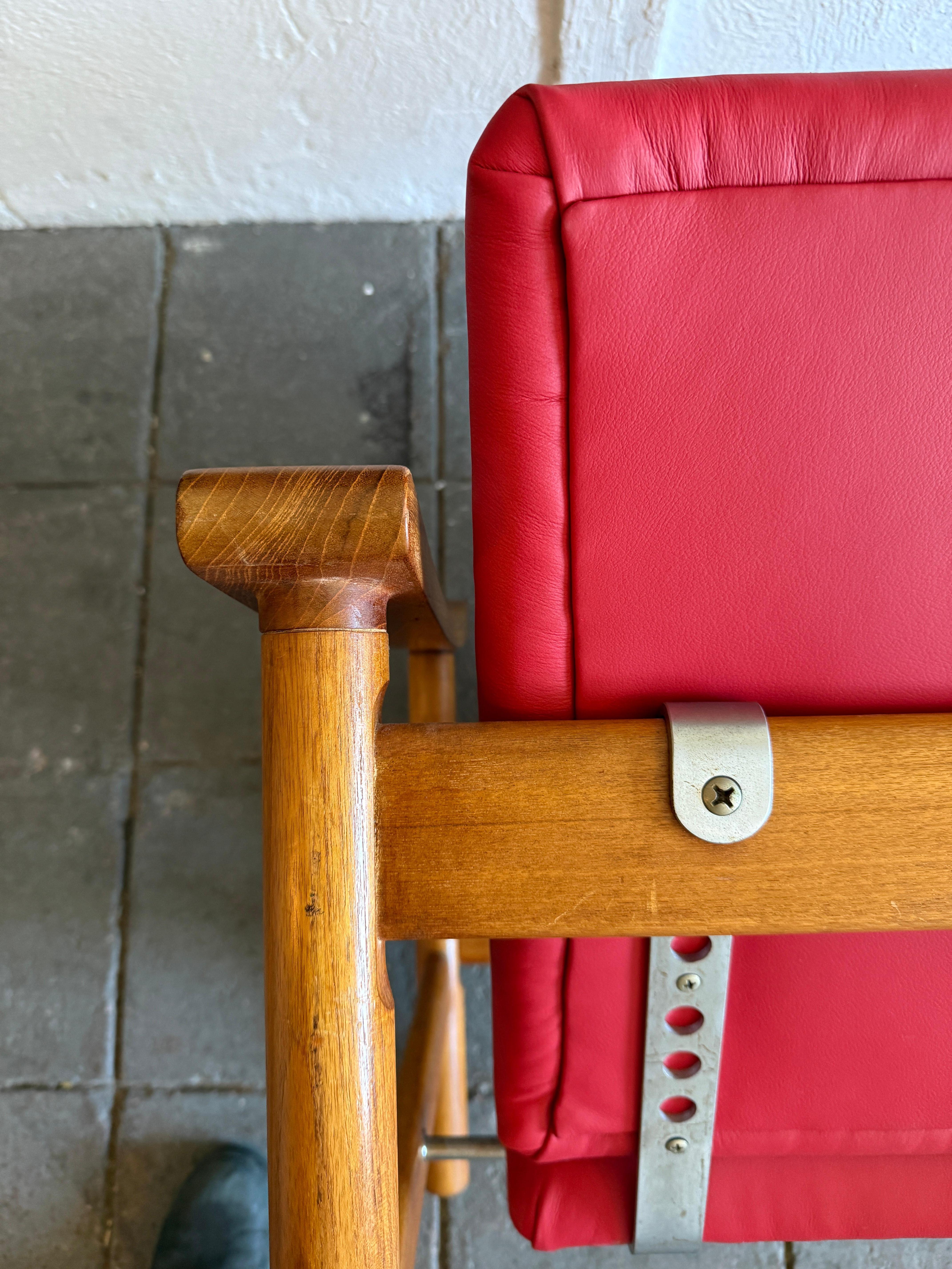 Pareja de sillones Hans J. Wegner GE-280 de cuero rojo teca by GETAMA en venta 4