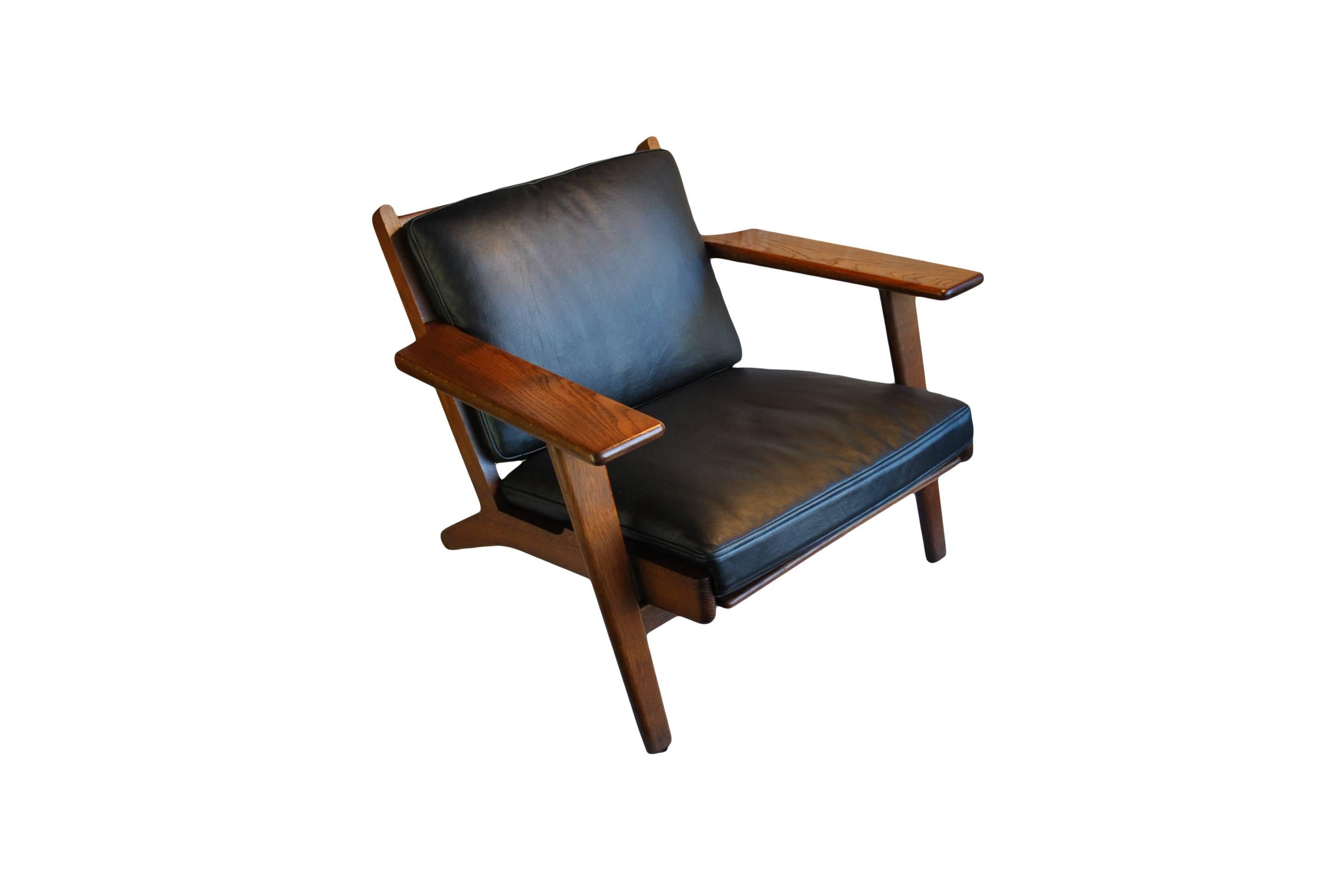 Danish Pair of Hans J Wegner GE290 Lounge Chairs, Fumed Oak, Fully Refurbished