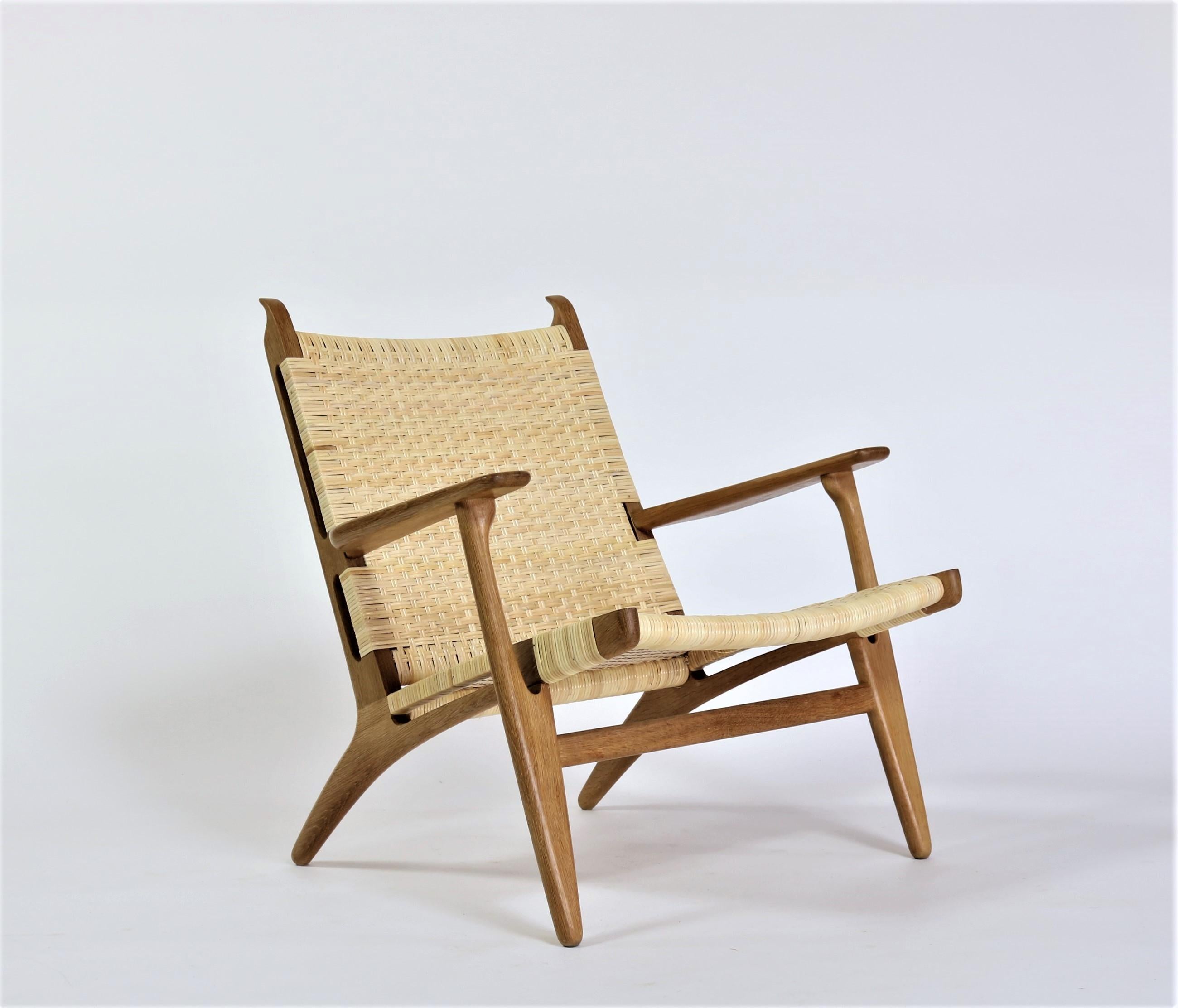 Scandinavian Modern Pair of Hans J. Wegner Lounge Chairs Model CH-27 in Oak & Cane Carl Hansen & Son