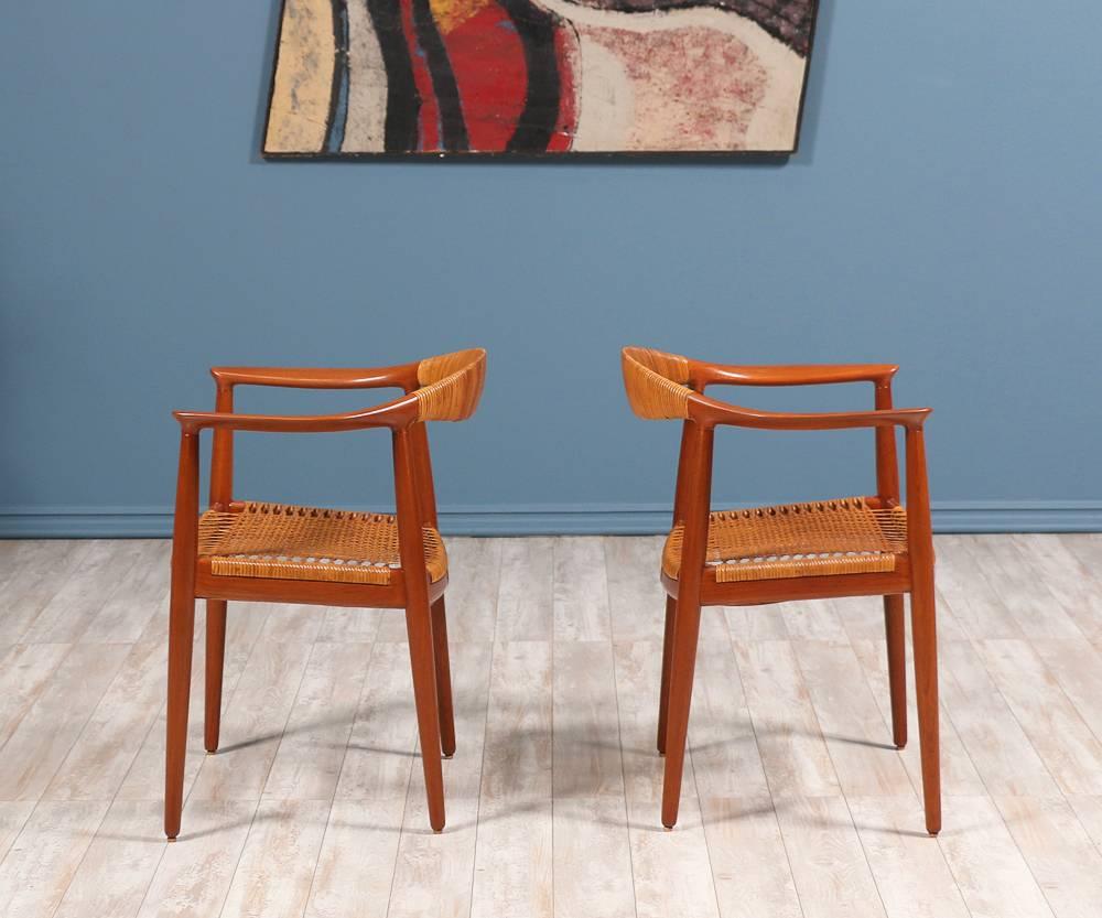 Danish Pair of Hans J. Wegner “Round” Caned Arm Chairs for Johannes Hansen