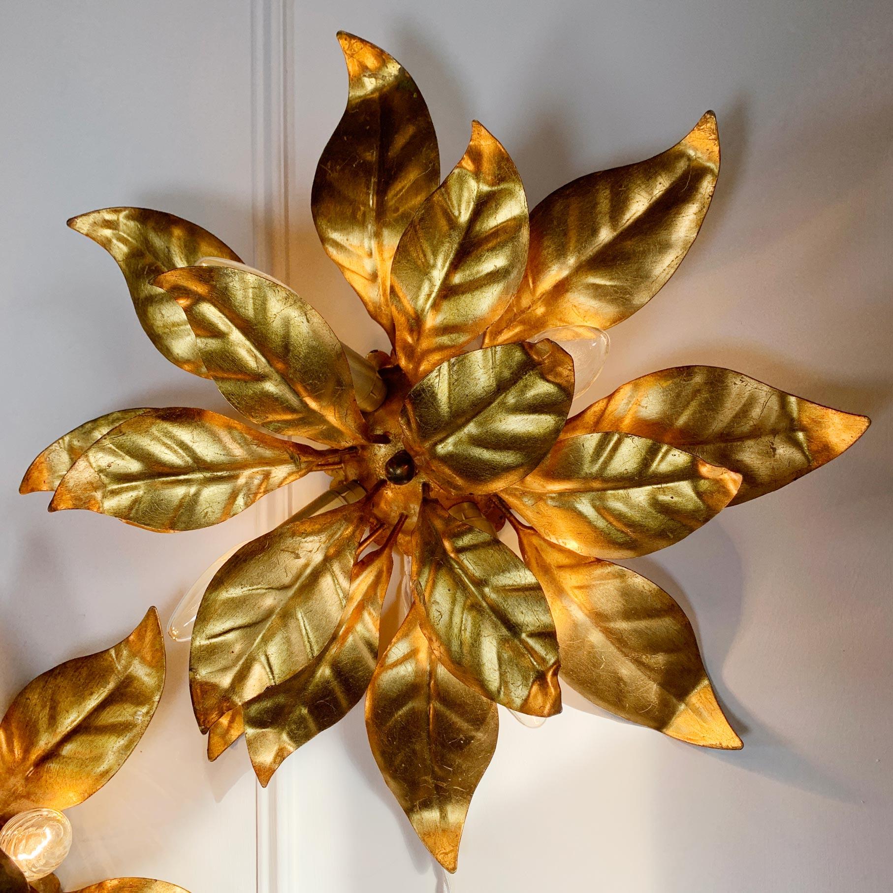 Organic Modern Pair of Hans Kogl Gold Leaf Flush Ceiling Lights
