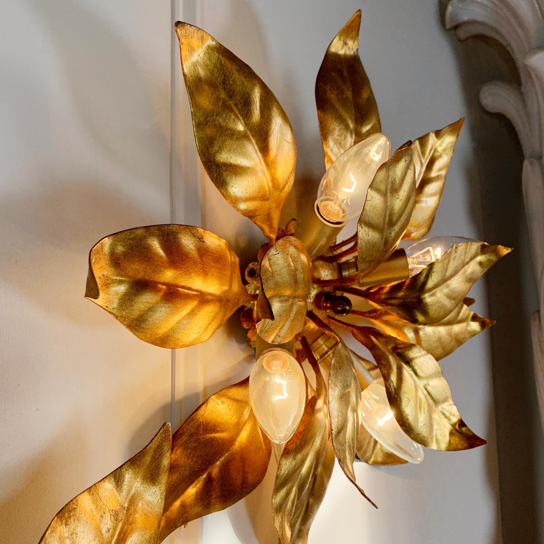 German Pair of Hans Kogl Gold Leaf Flush Ceiling Lights