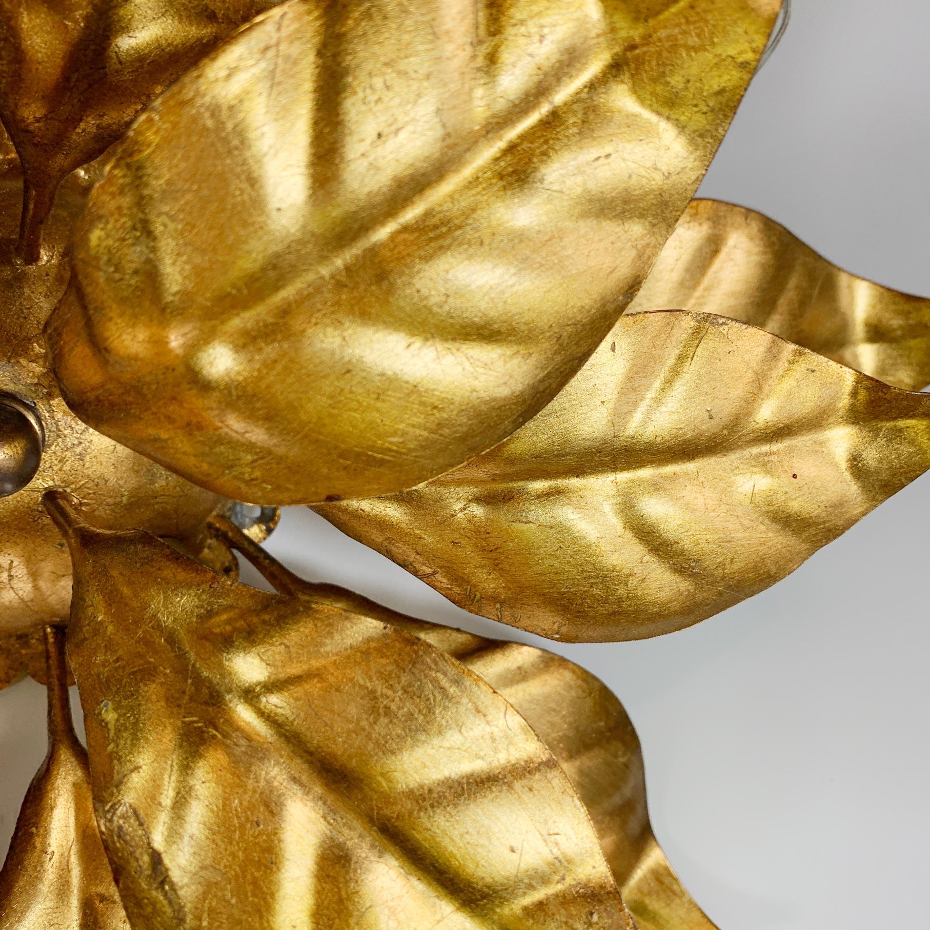 Hand-Crafted Pair of Hans Kogl Gold Leaf Flush Ceiling Lights