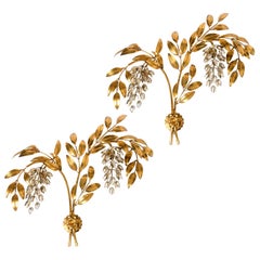 Pair of Hans Kögl Gilt Metal Palm Tree Wall Sconces 1960s in Maison Jansen Style