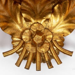 Pair of Hans Kögl Large Gilded Floral Gold Leaf Metal Wall Lamps, 1960s
