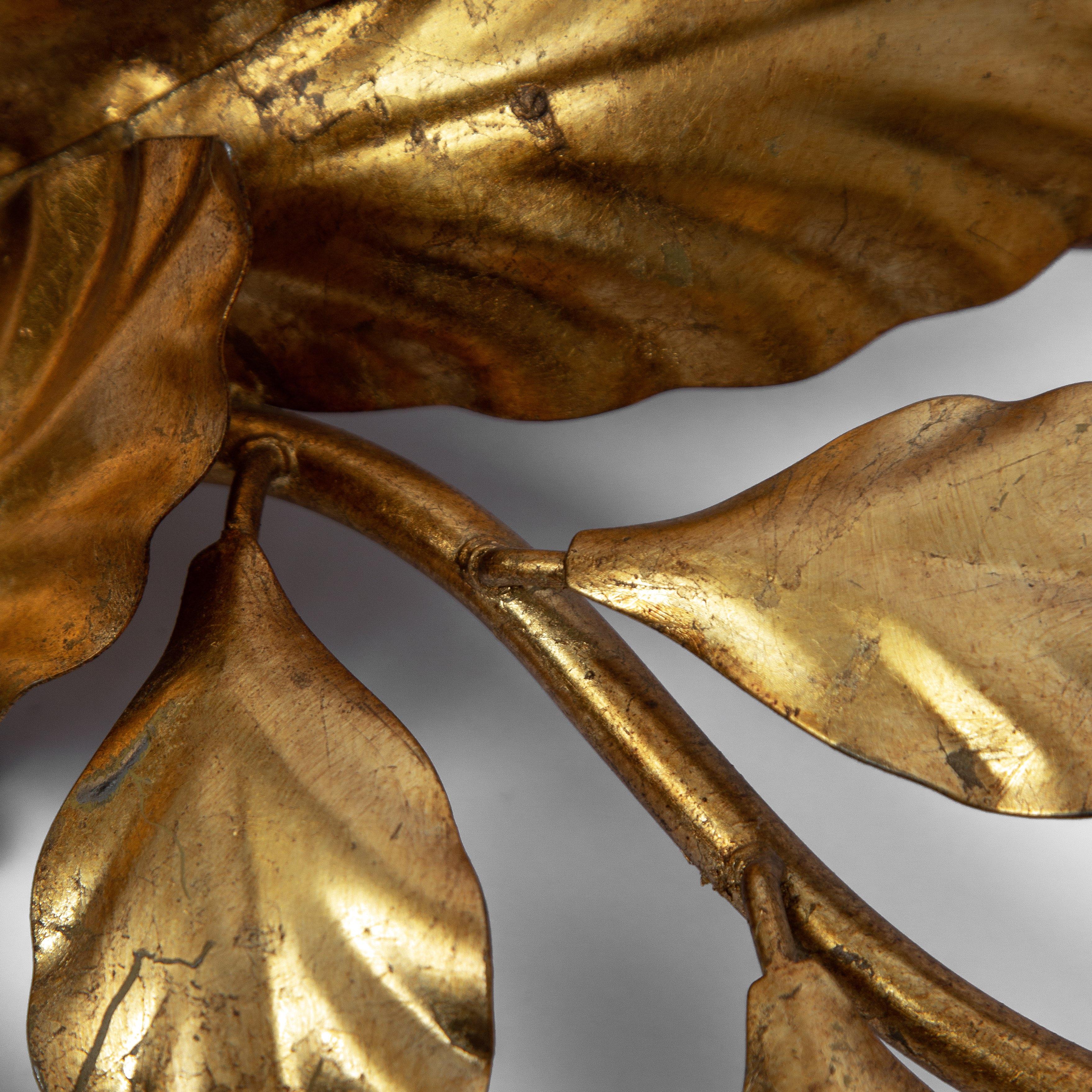 Pair of Hans Kögl Large Gilded Floral Gold Leaf Metal Wall Lamps, 1960s In Good Condition For Sale In Hilversum, NL