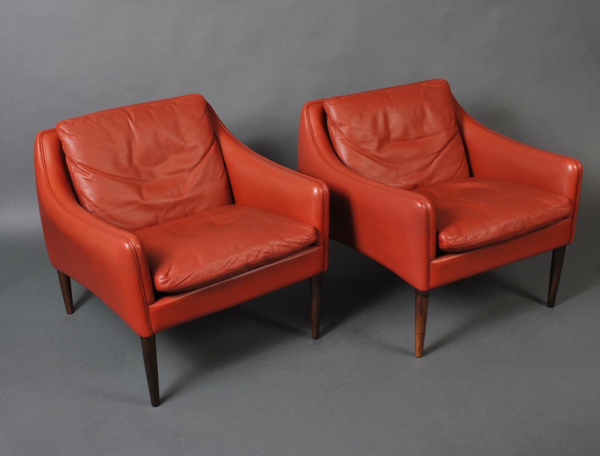Pair of Hans Olsen Danish Leather Club Armchairs 7