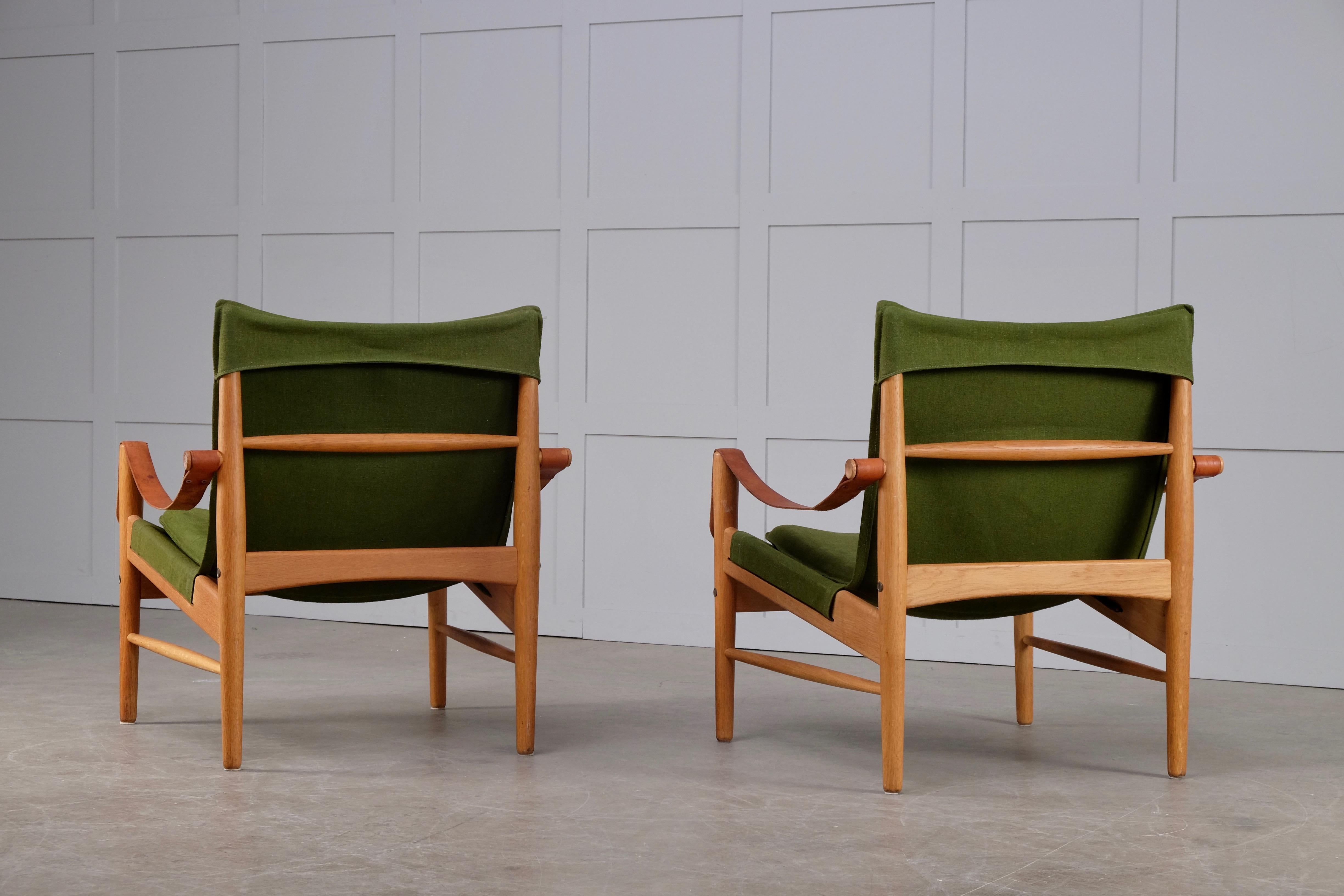 Leather Pair of Hans Olsen Easy Chairs, 1960s For Sale