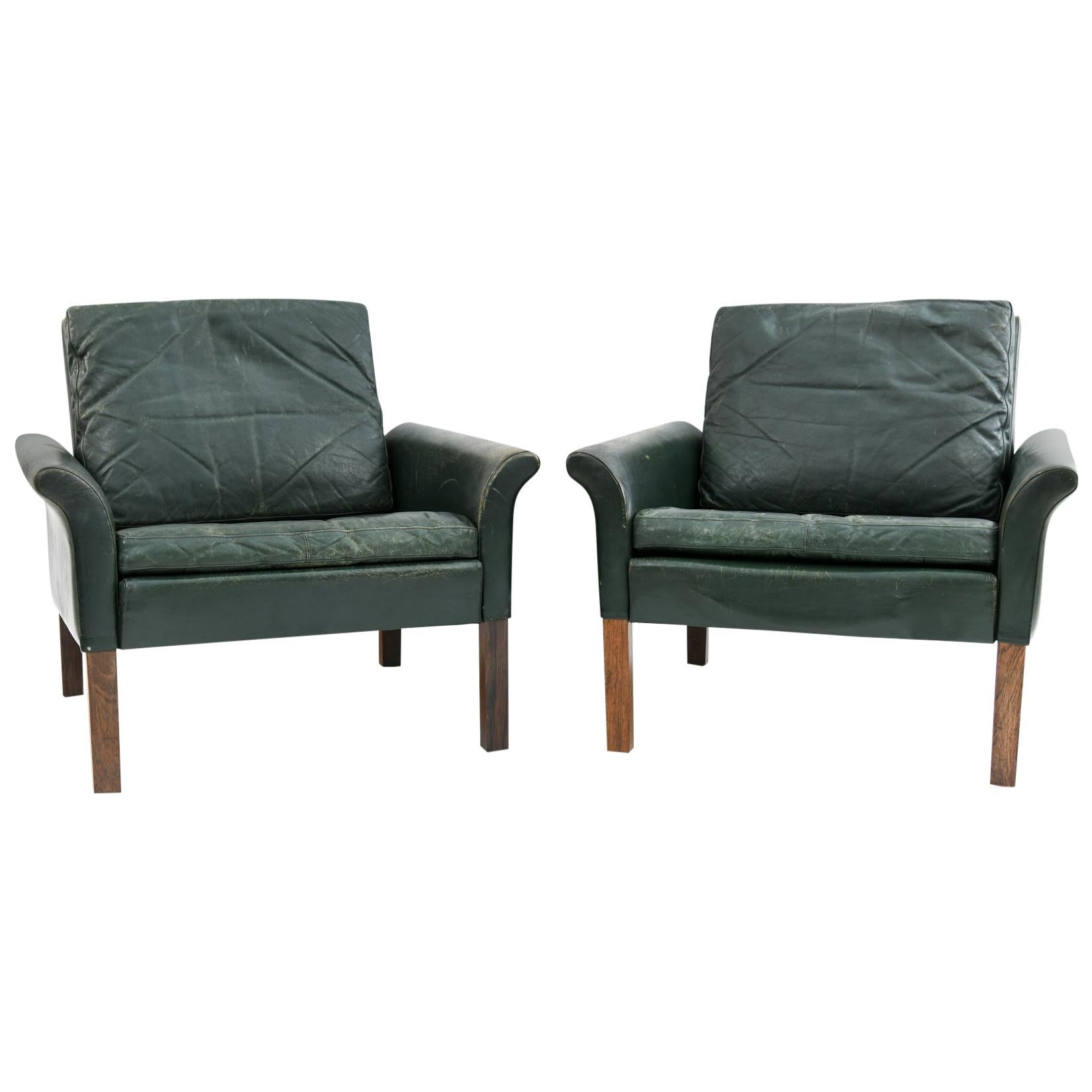 Pair of Hans Olsen for CS Møbler Model 500 Leather Easy Chairs, circa 1950s