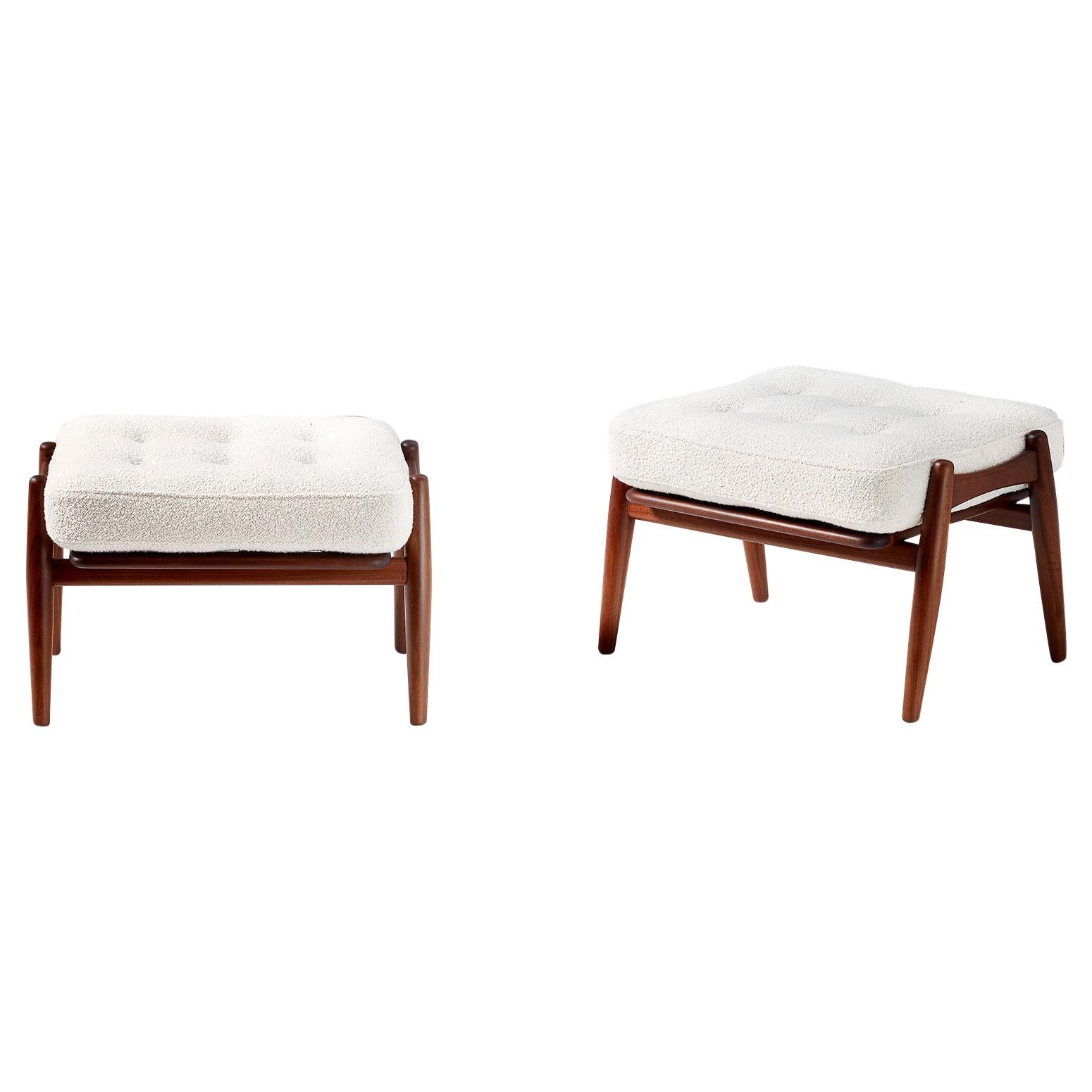 Pair of Hans Wegner 1950s Boucle Ottomans
