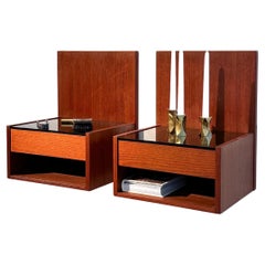 Pair of Hans Wegner Bedside Tables Teak & Glass Getama Denmark 1960s