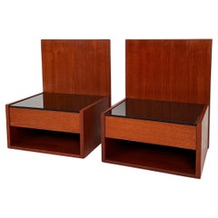 Pair of Hans Wegner Bedside Tables Teak & Glass Getama Denmark 1960s