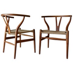 Pair of Hans Wegner CH 24 Wishbone Chairs in Oak, circa 1960