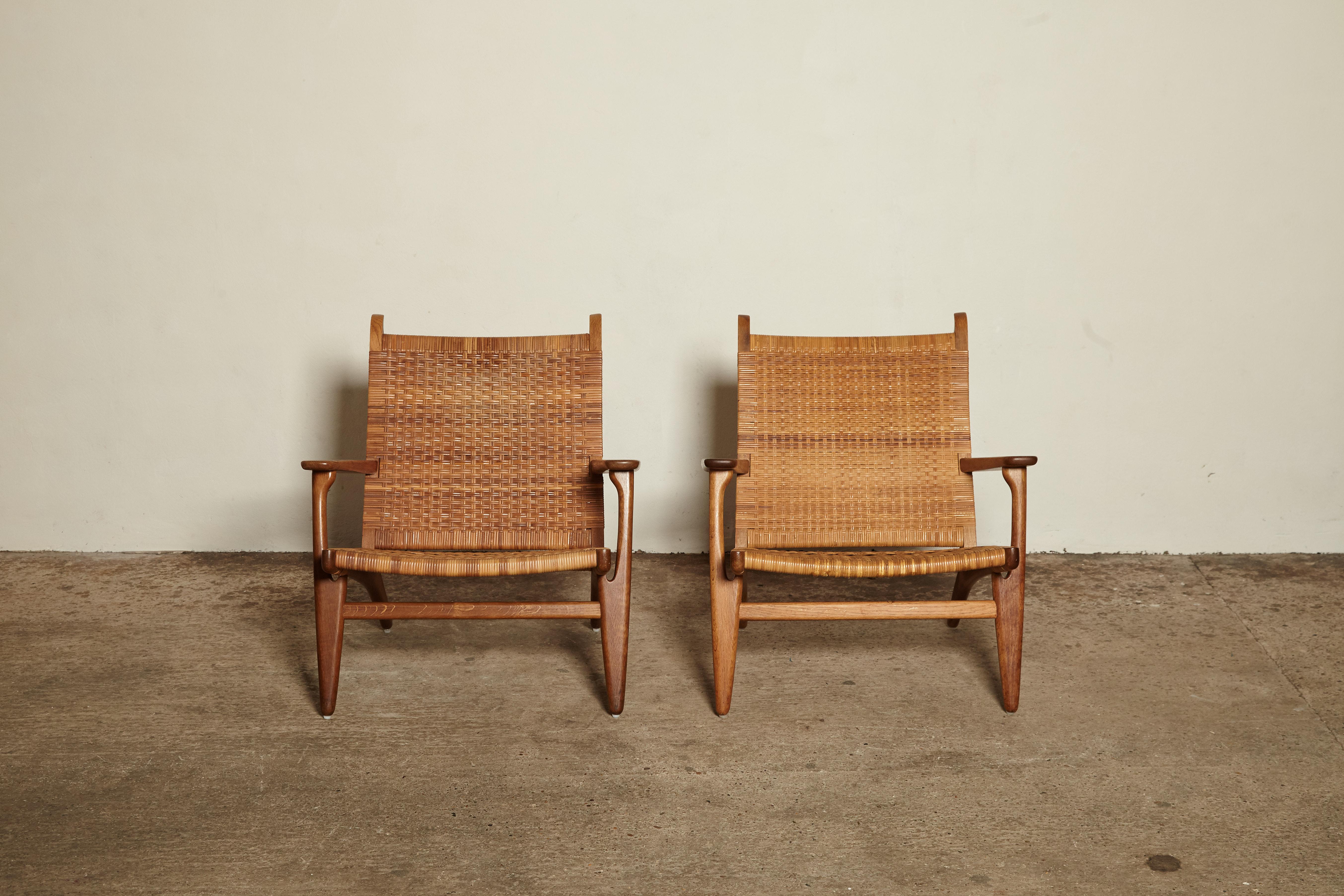 Rattan Pair of Hans Wegner CH-27 Chairs, Carl Hansen & Son, Denmark, 1950s