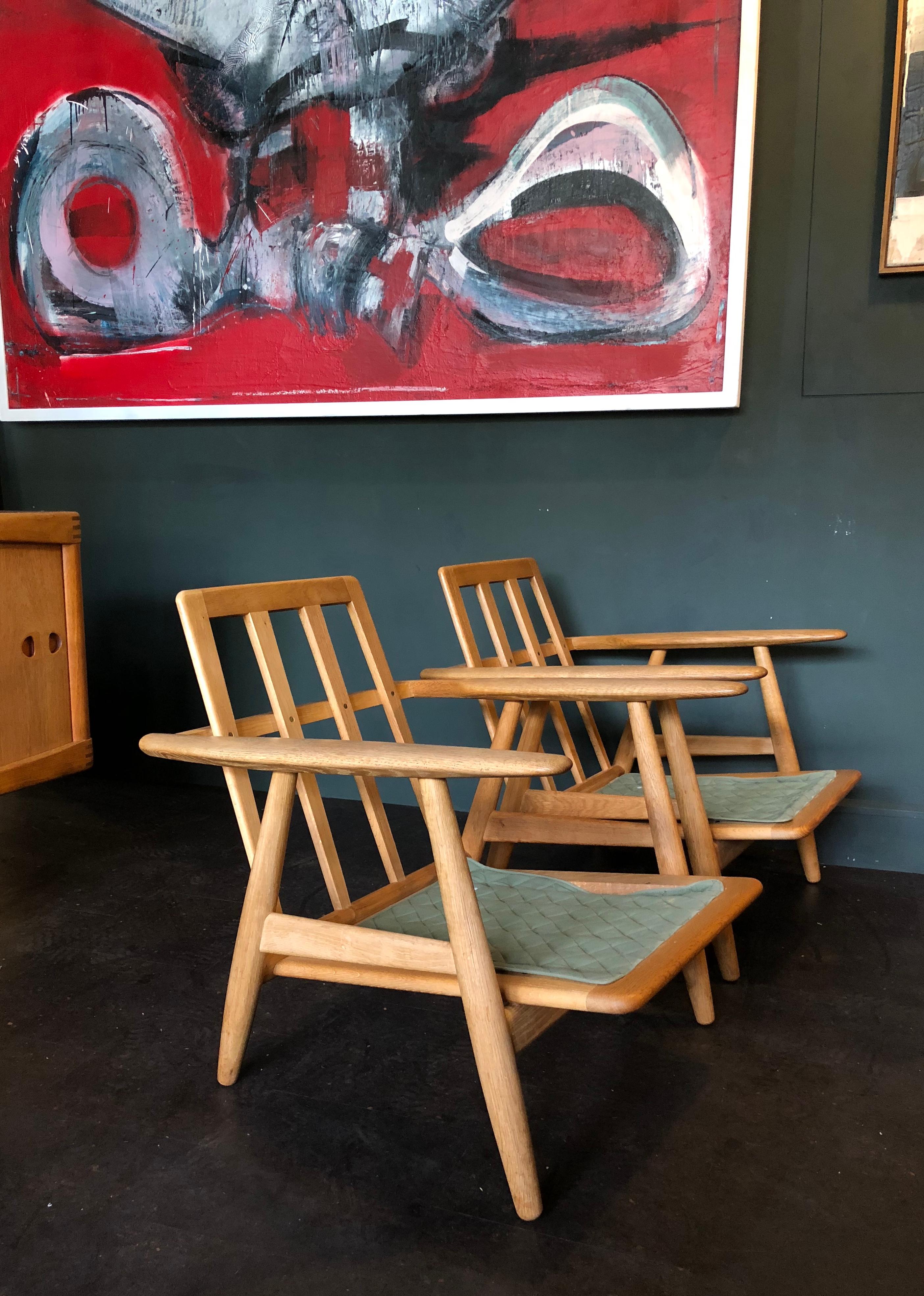 Pair of Hans Wegner Cigar Chairs and Ottomans. Original GE240, Reupholstered 4