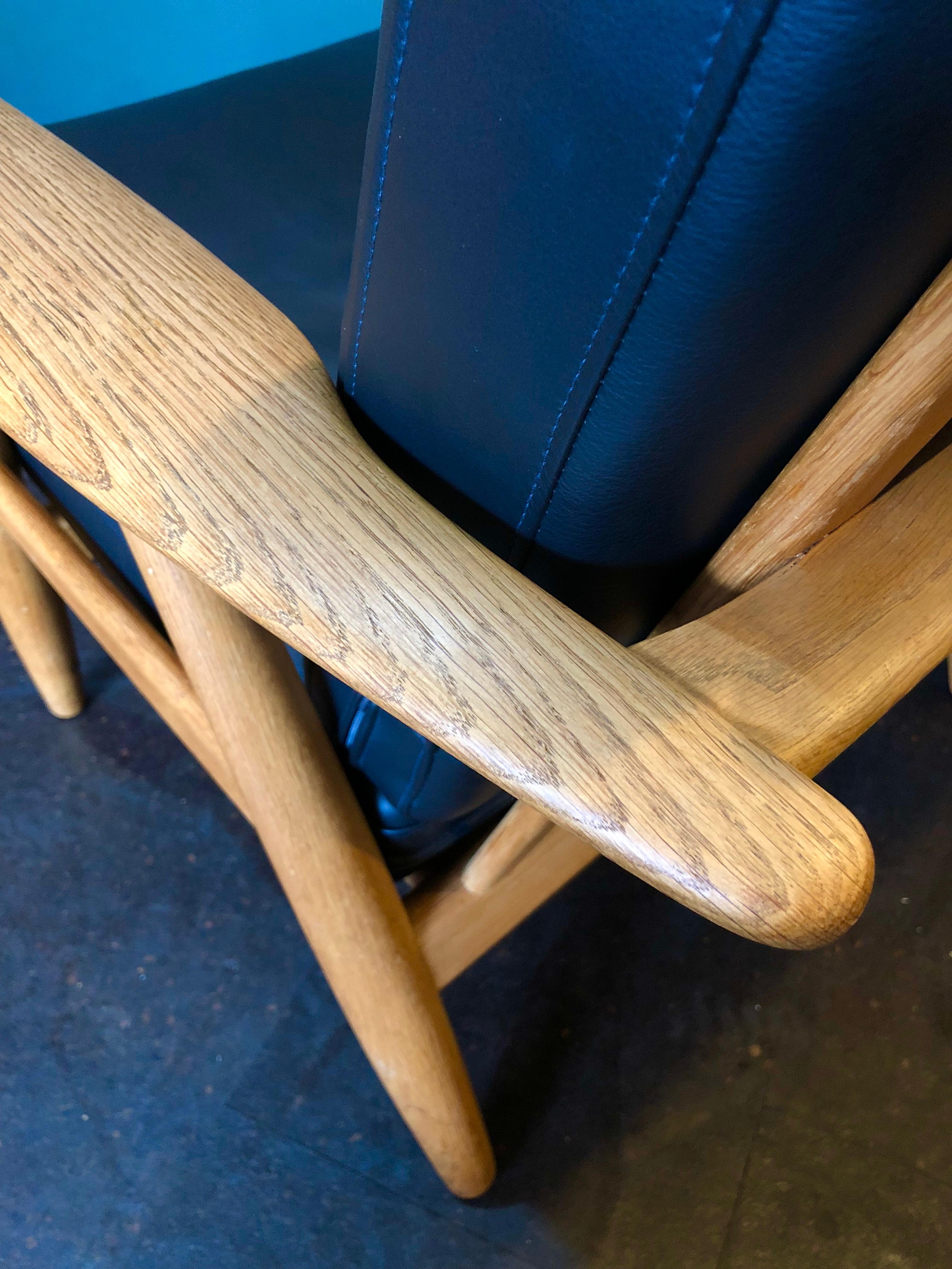 Pair of Hans Wegner Cigar Chairs and Ottomans. Original GE240, Reupholstered 6