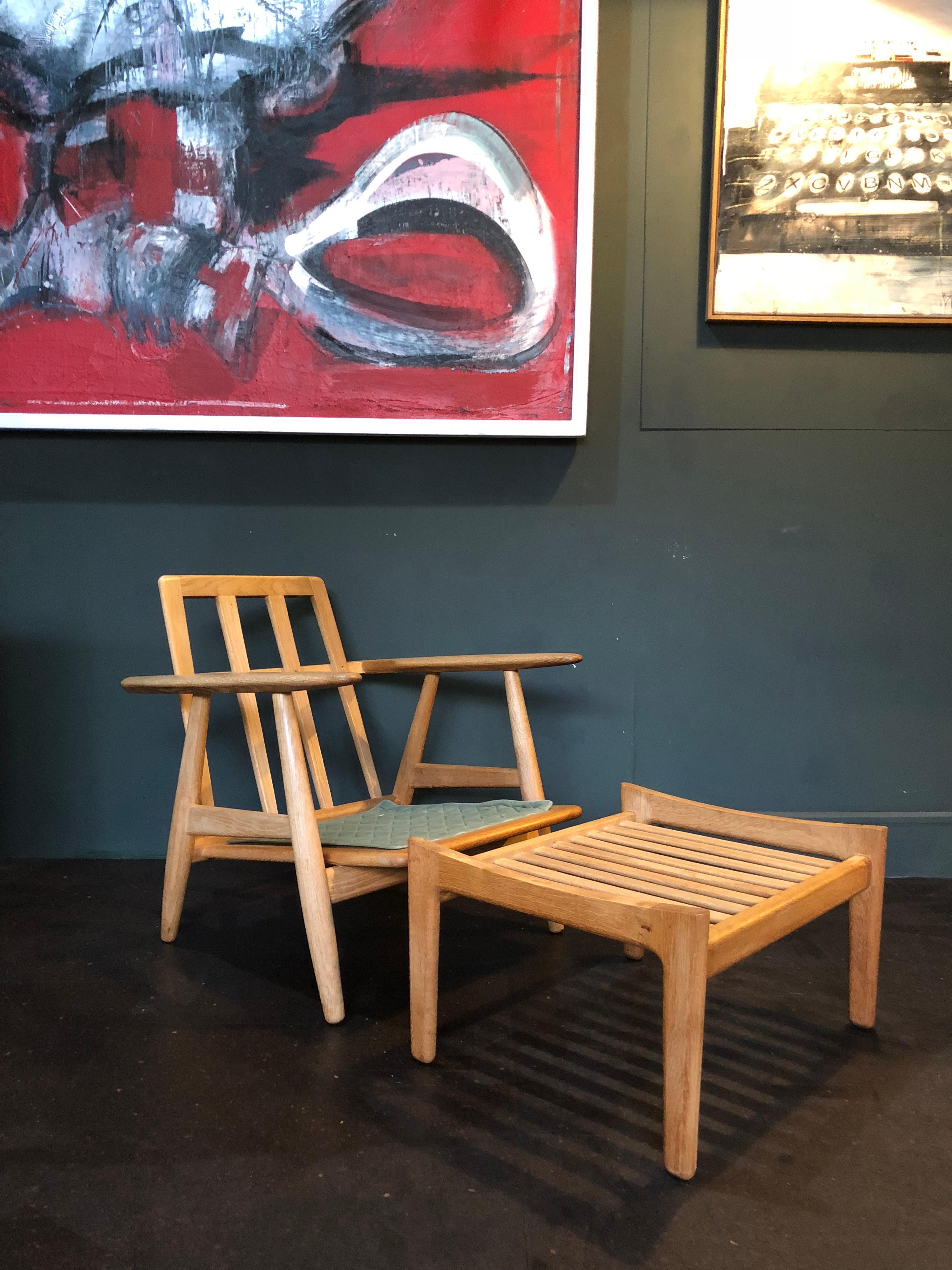 Pair of Hans Wegner Cigar Chairs and Ottomans. Original GE240, Reupholstered 11