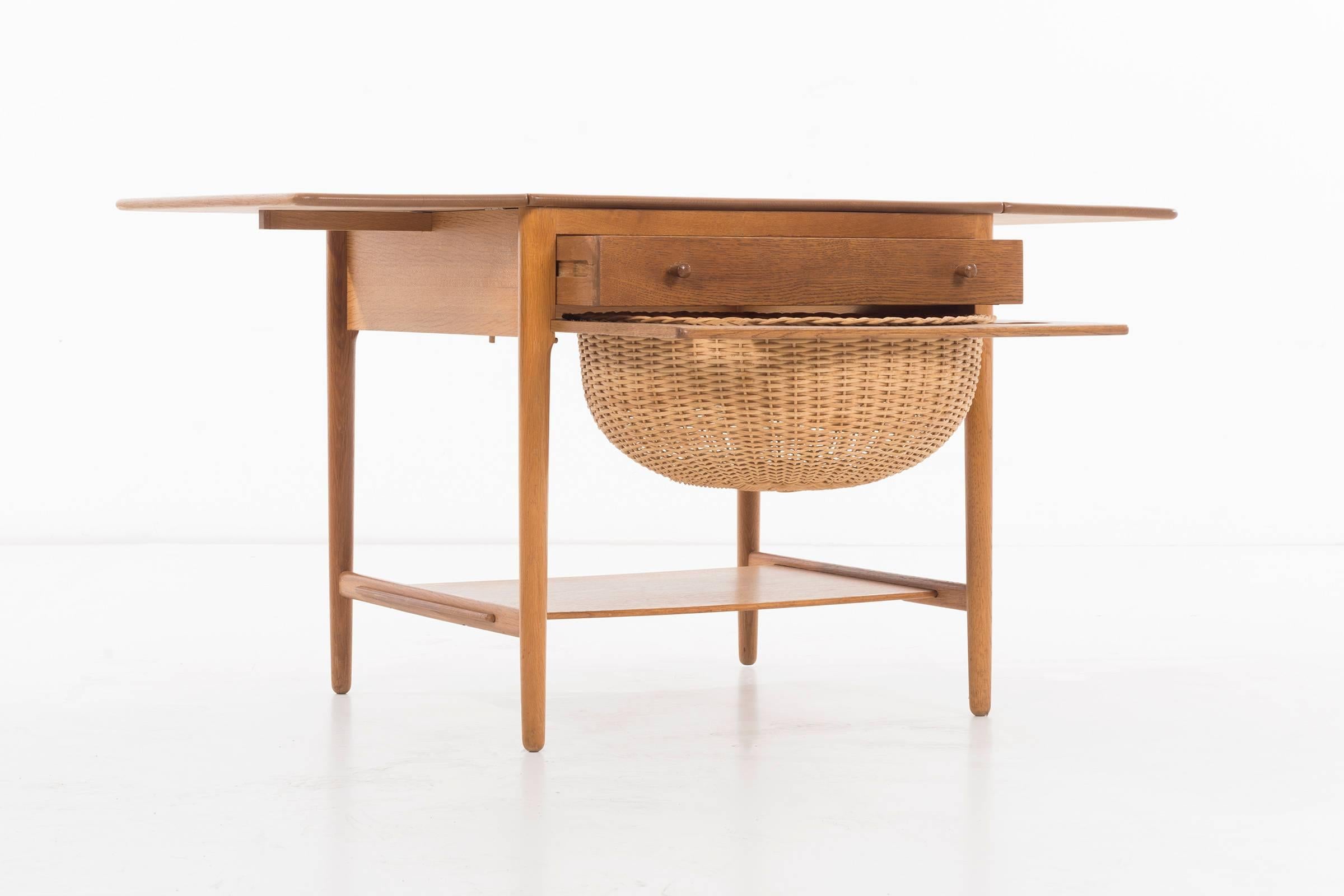 Danish Pair of Hans Wegner Drop-Leaf Sewing Side Tables