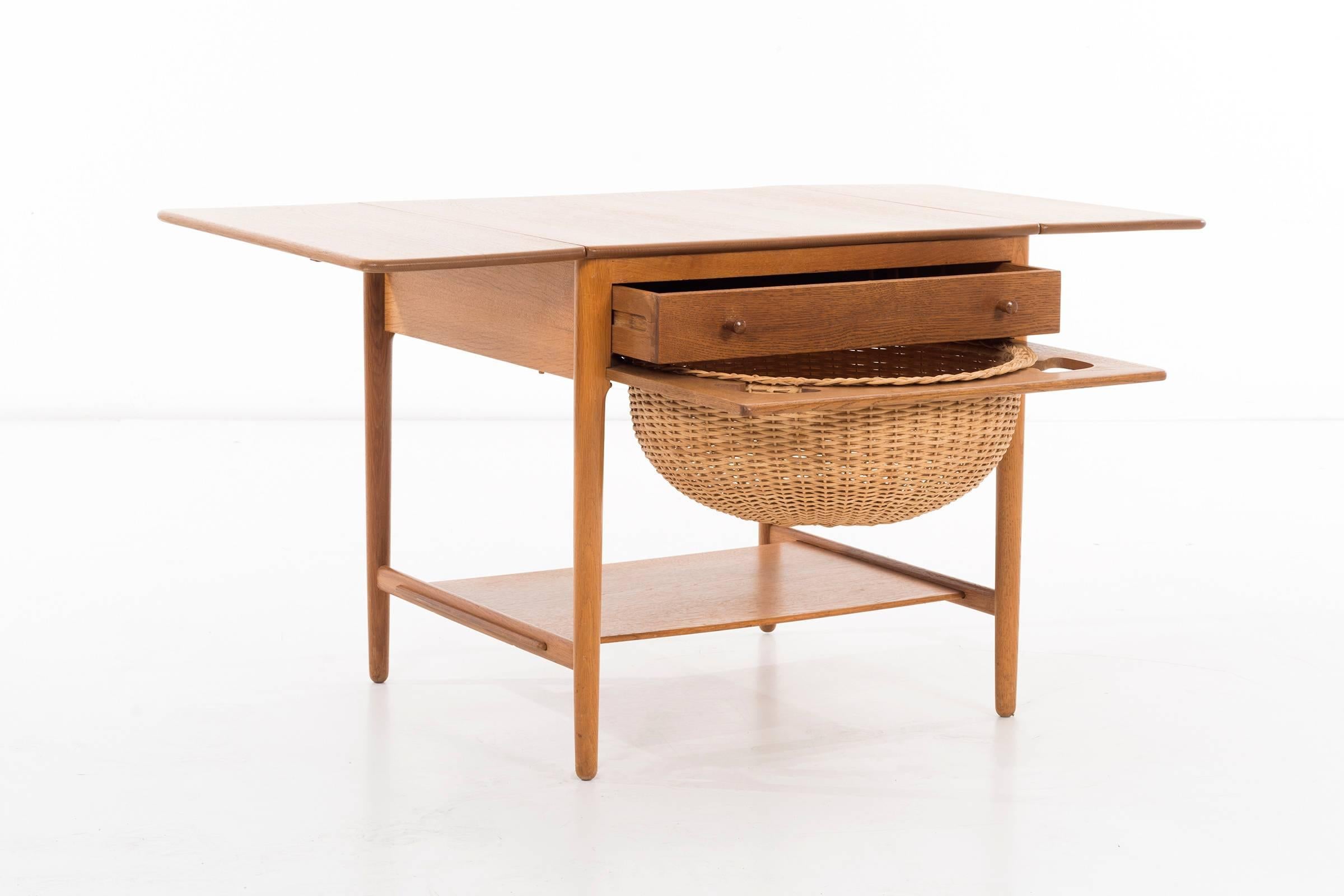 Stained Pair of Hans Wegner Drop-Leaf Sewing Side Tables