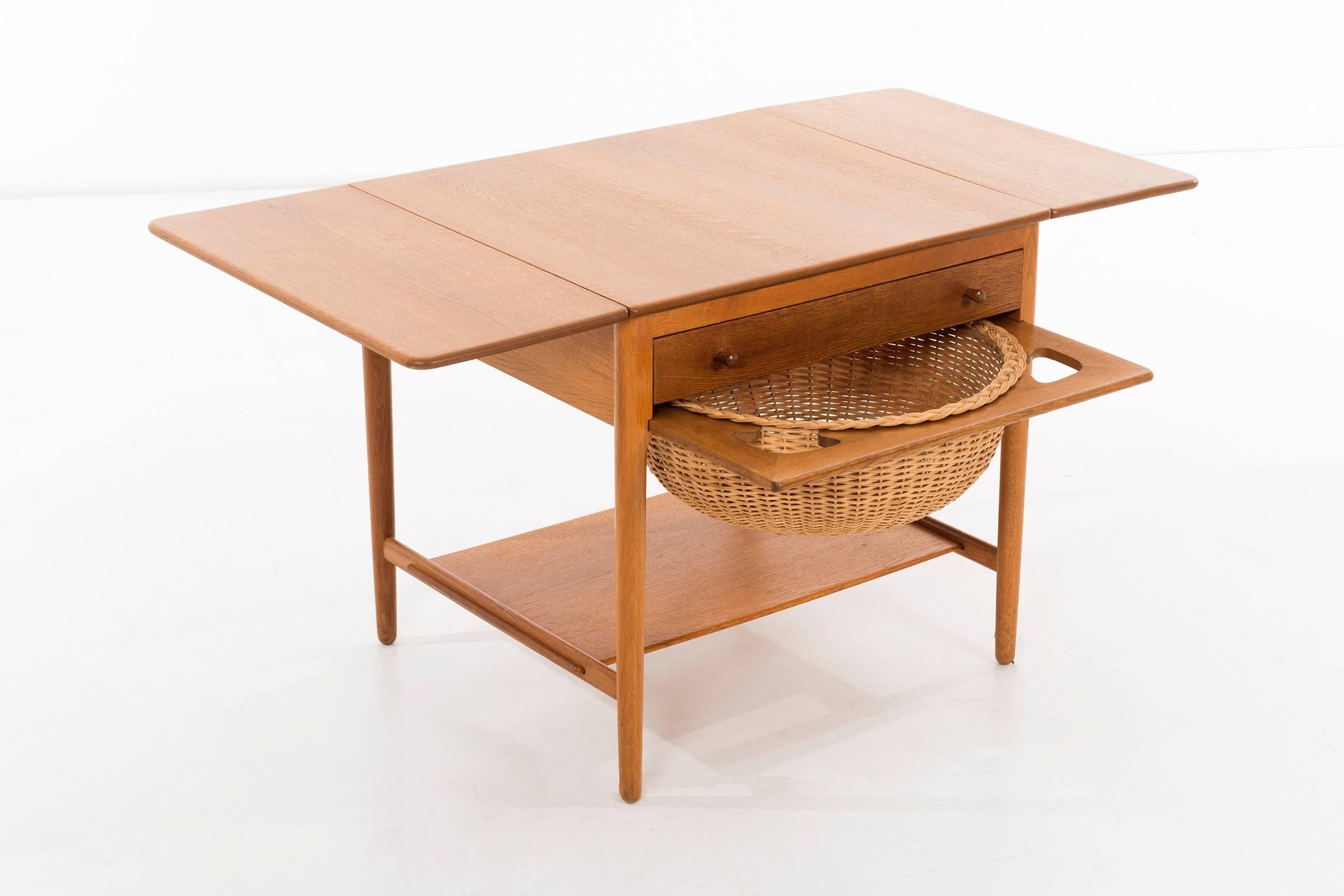 Brass Pair of Hans Wegner Drop-Leaf Sewing Side Tables