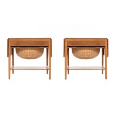 Vintage Pair of Hans Wegner Drop-Leaf Sewing Side Tables