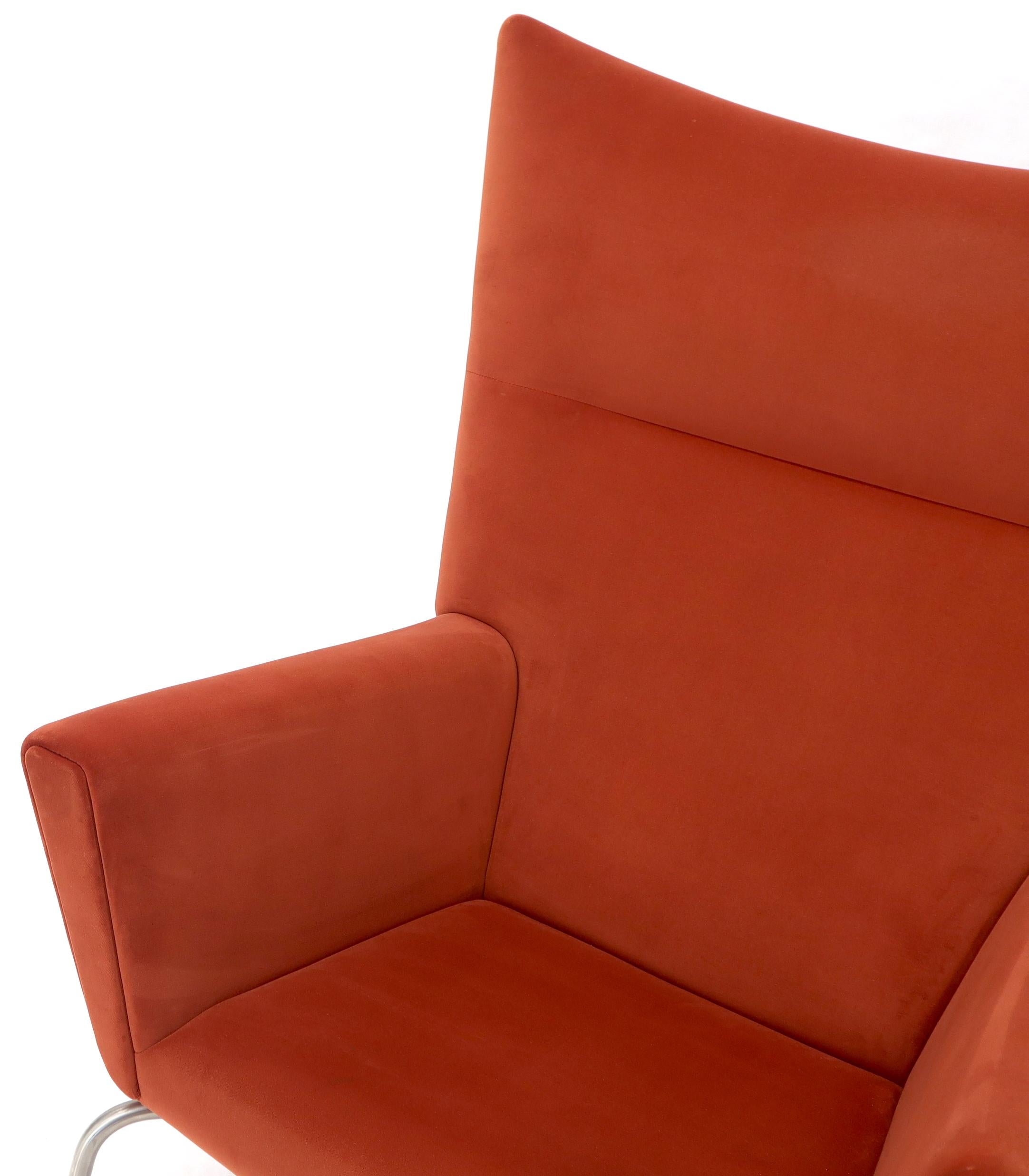 Pair of Hans Wegner for Carl Hansen Wing Chair in Orange Velvet like Fabric OX For Sale 2