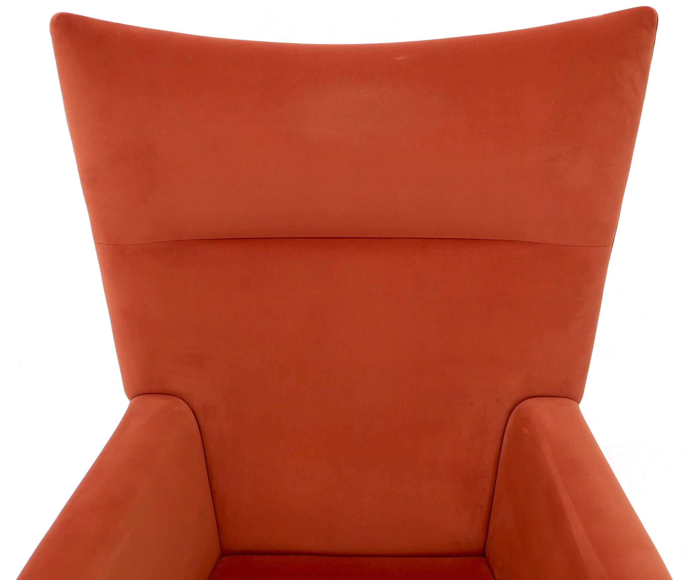 Pair of Hans Wegner for Carl Hansen Wing Chair in Orange Velvet like Fabric OX For Sale 3