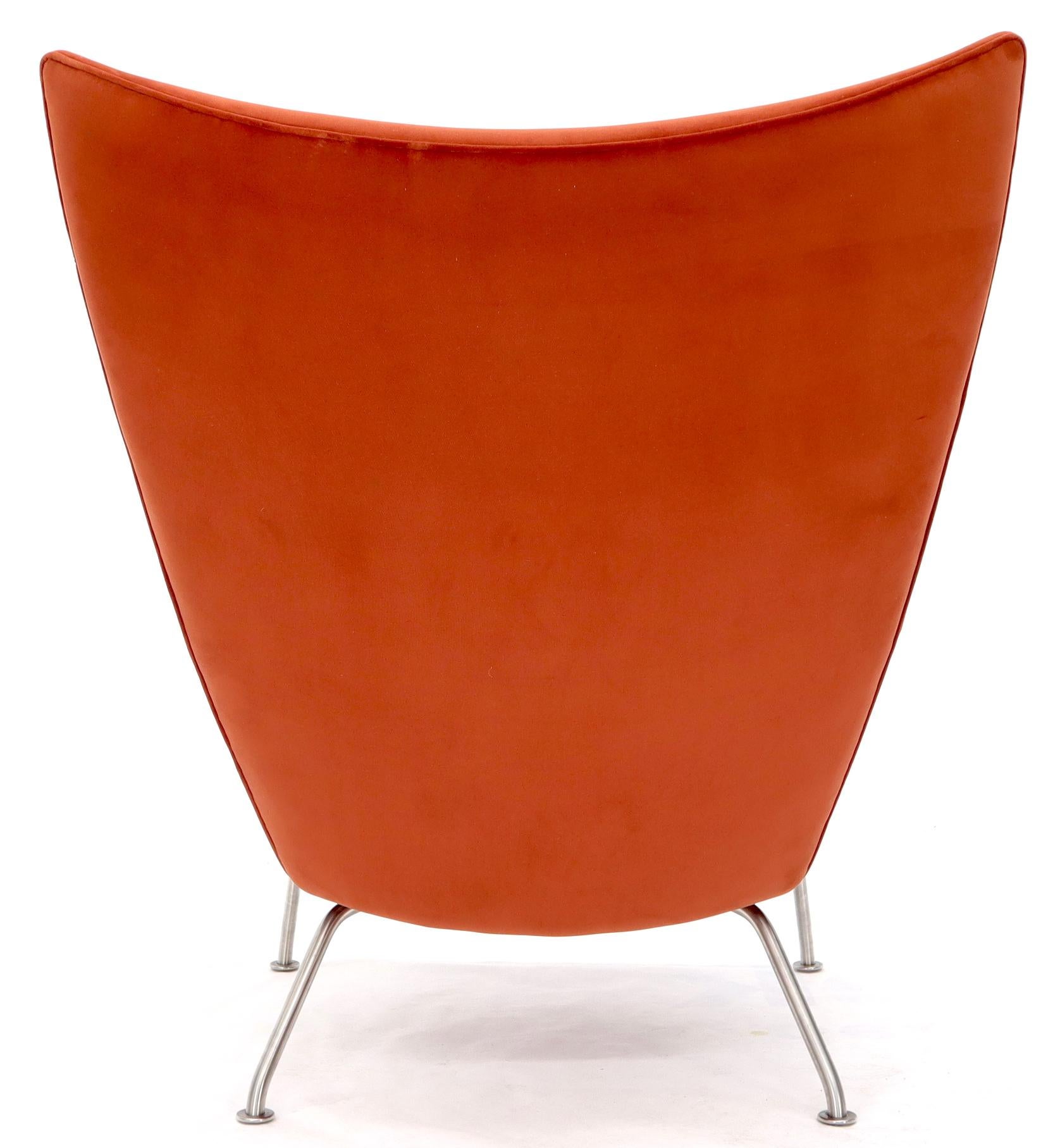 Pair of Hans Wegner for Carl Hansen Wing Chair in Orange Velvet like Fabric OX For Sale 5