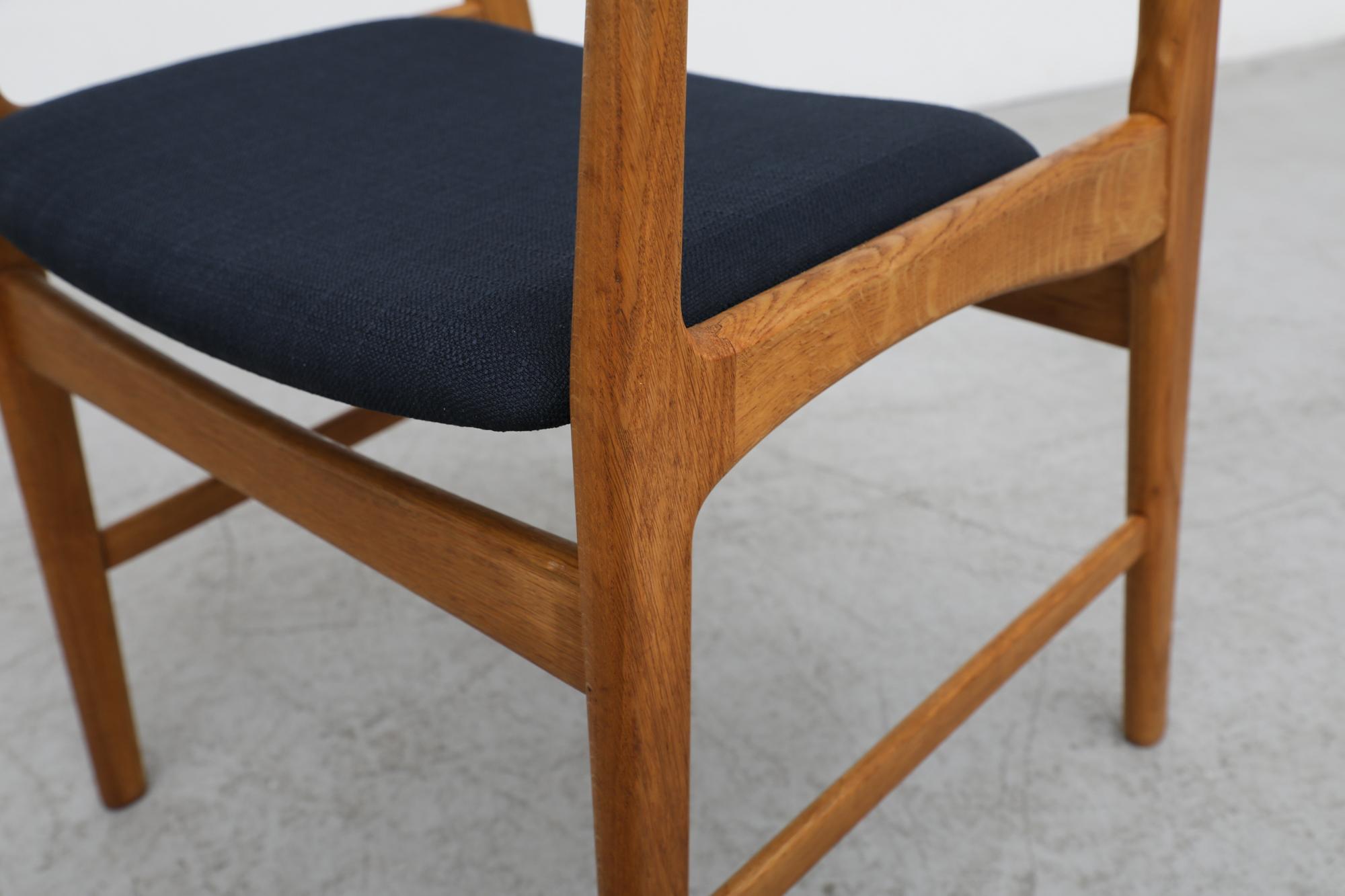 Pair of Hans Wegner Inspired Danish Solid Oak Side Chairs with Black Upholstery For Sale 5