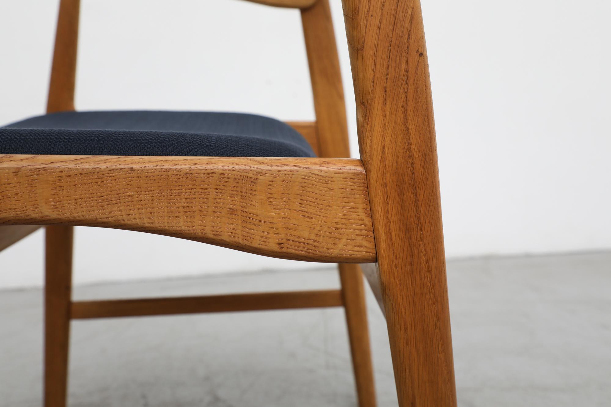 Pair of Hans Wegner Inspired Danish Solid Oak Side Chairs with Black Upholstery For Sale 6