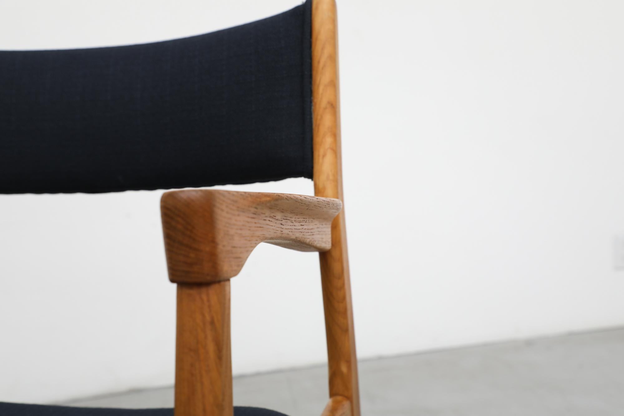 Pair of Hans Wegner Inspired Danish Solid Oak Side Chairs with Black Upholstery For Sale 7