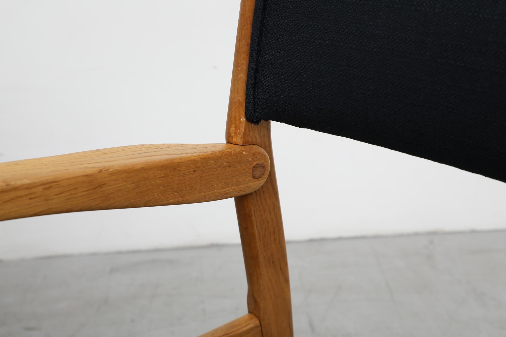 Pair of Hans Wegner Inspired Danish Solid Oak Side Chairs with Black Upholstery For Sale 1