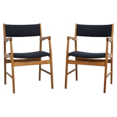 Used Pair of Hans Wegner Inspired Danish Solid Oak Side Chairs with Black Upholstery