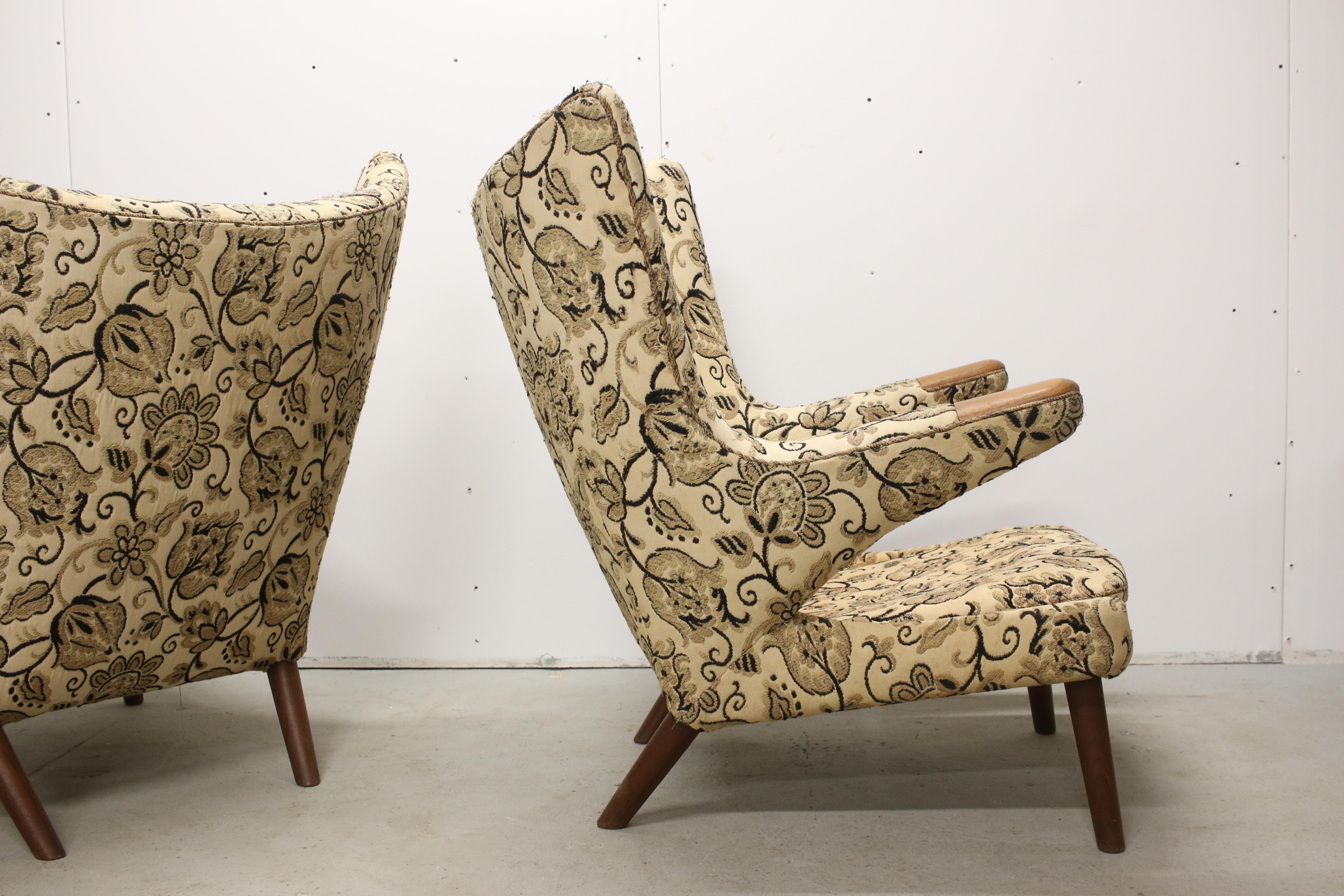 Fabric Hans Wegner Papa Bear Chairs, AP Stolen, Denmark, 1950s for Re-Upholstery, Pair