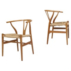 Pair of Hans Wegner Wishbone Danish Dining Chairs CH 24