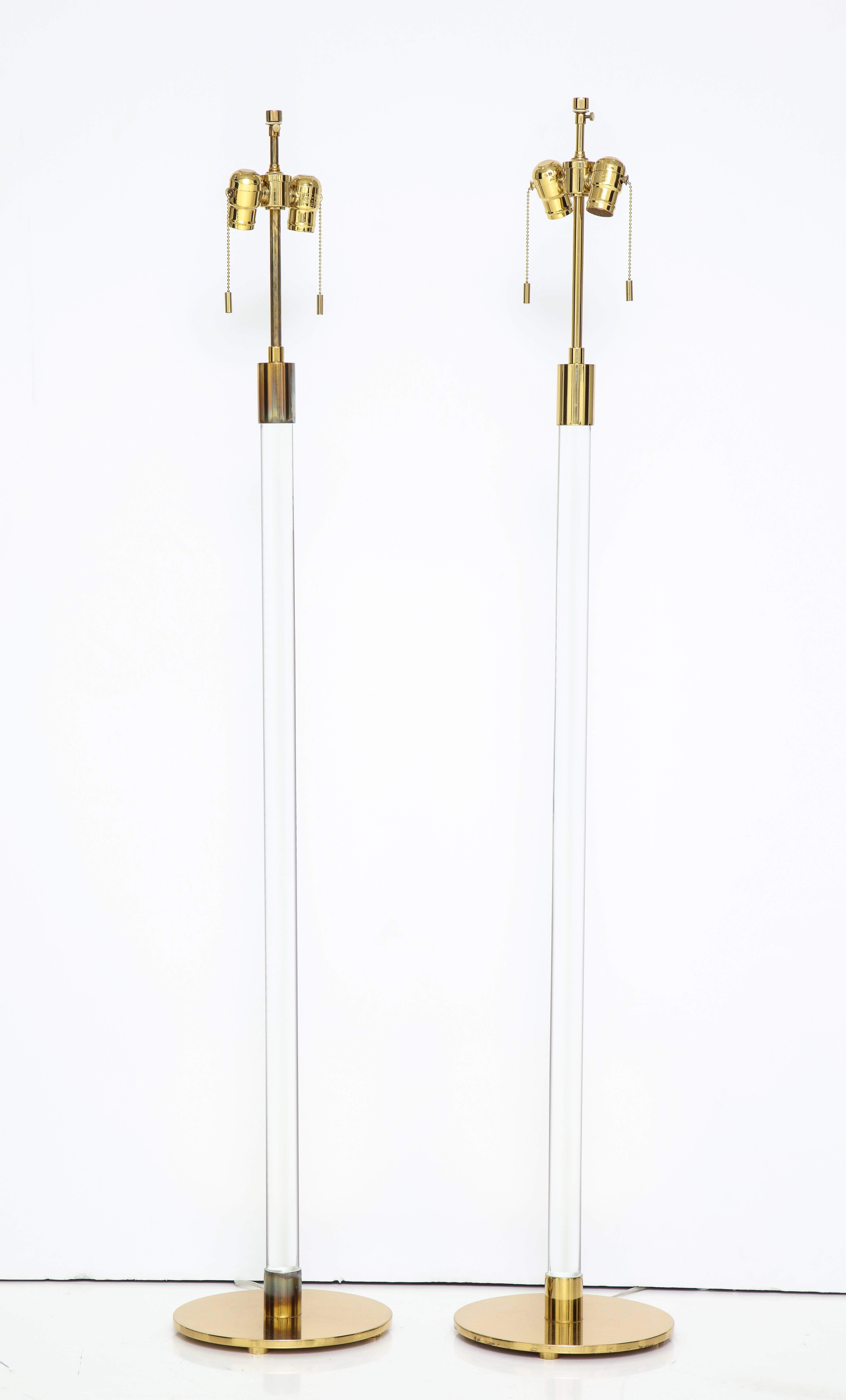Modern Pair of Hansen Brass and Glass Floor Lamps