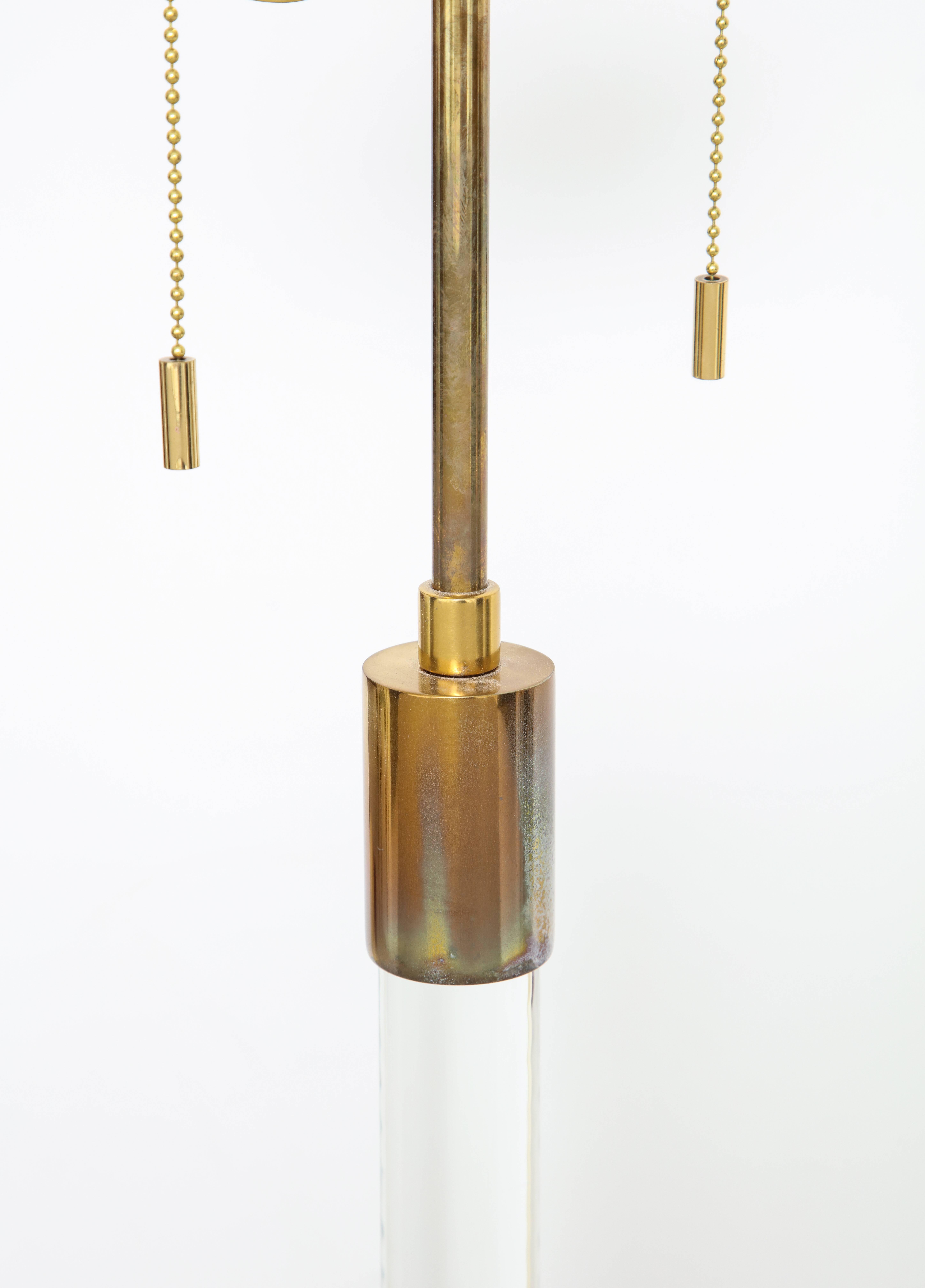 Late 20th Century Pair of Hansen Brass and Glass Floor Lamps